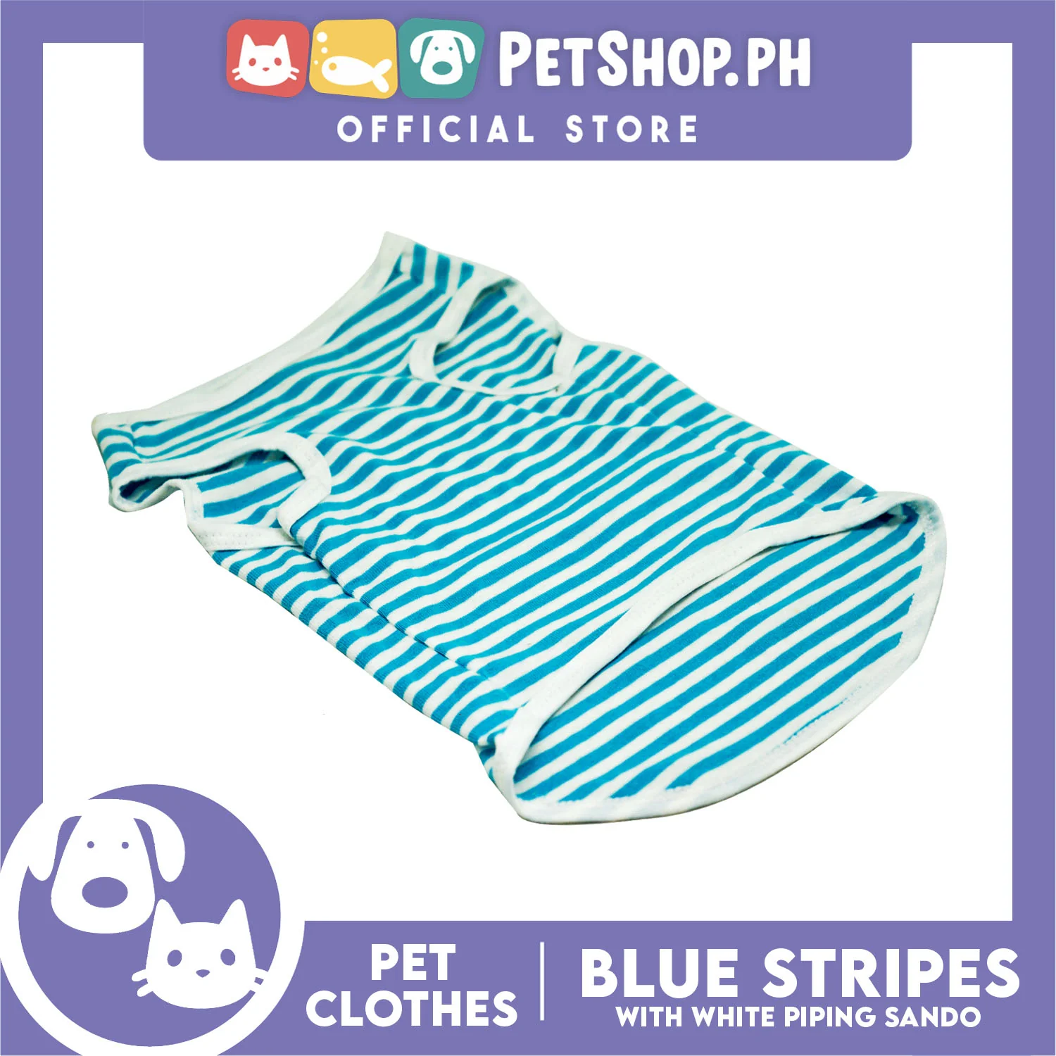 Pet Sando Blue Stripes with White Piping Sando (XL) Summer Shirt for Dogs and Cats - Image 2