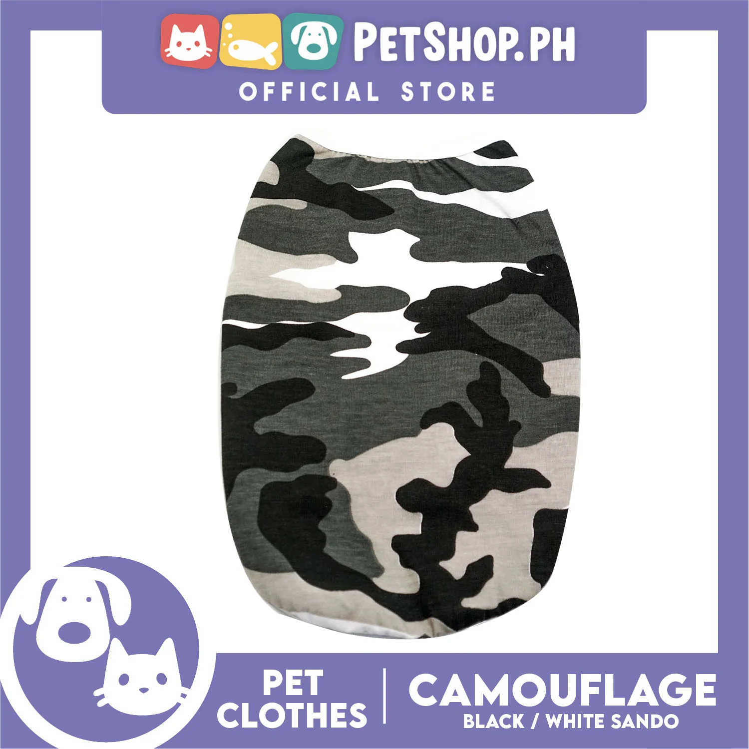 Pet Shirt Camouflage Black and White Sando (XL) Perfect Shirt for Male Dogs and Cats - Image 2