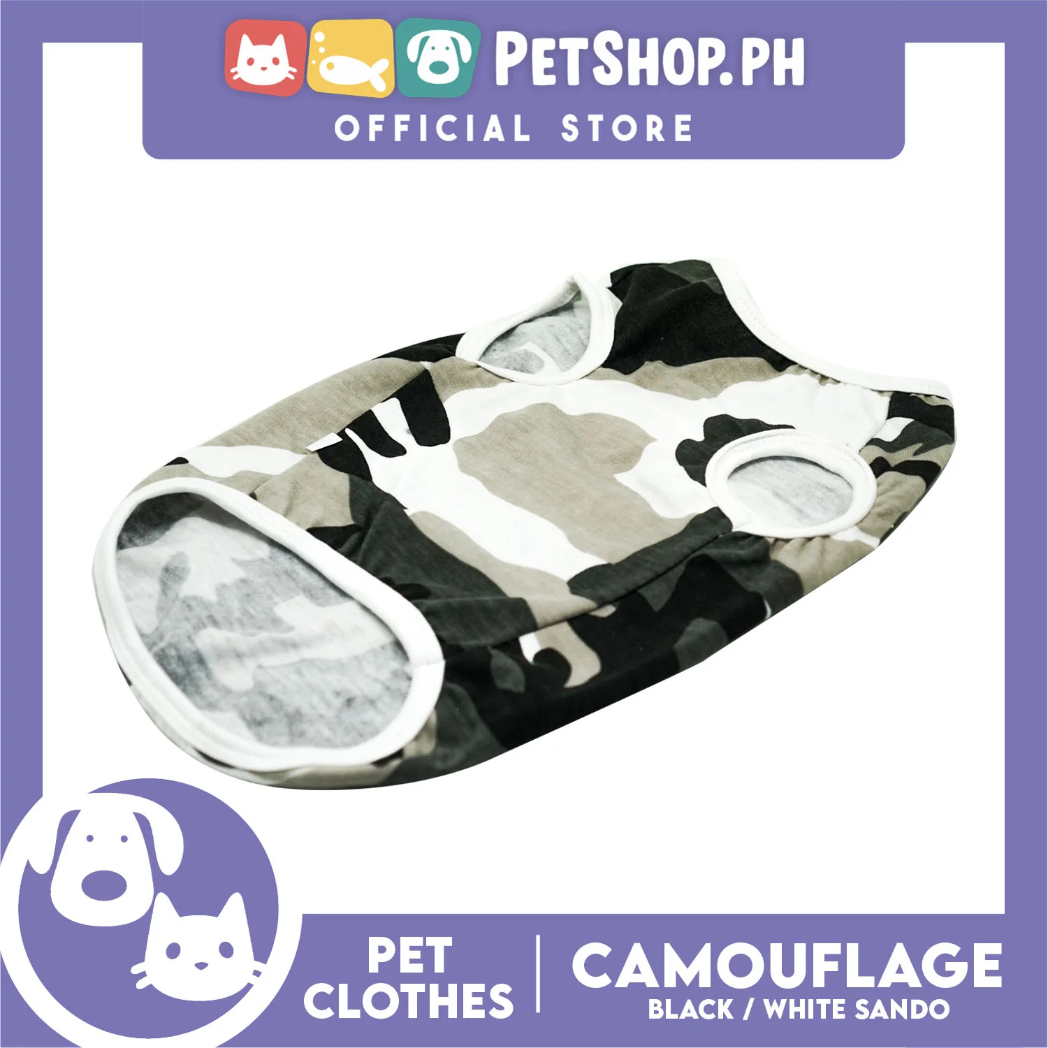 Pet Shirt Camouflage Black and White Sando (XL) Perfect Shirt for Male Dogs and Cats - Image 3