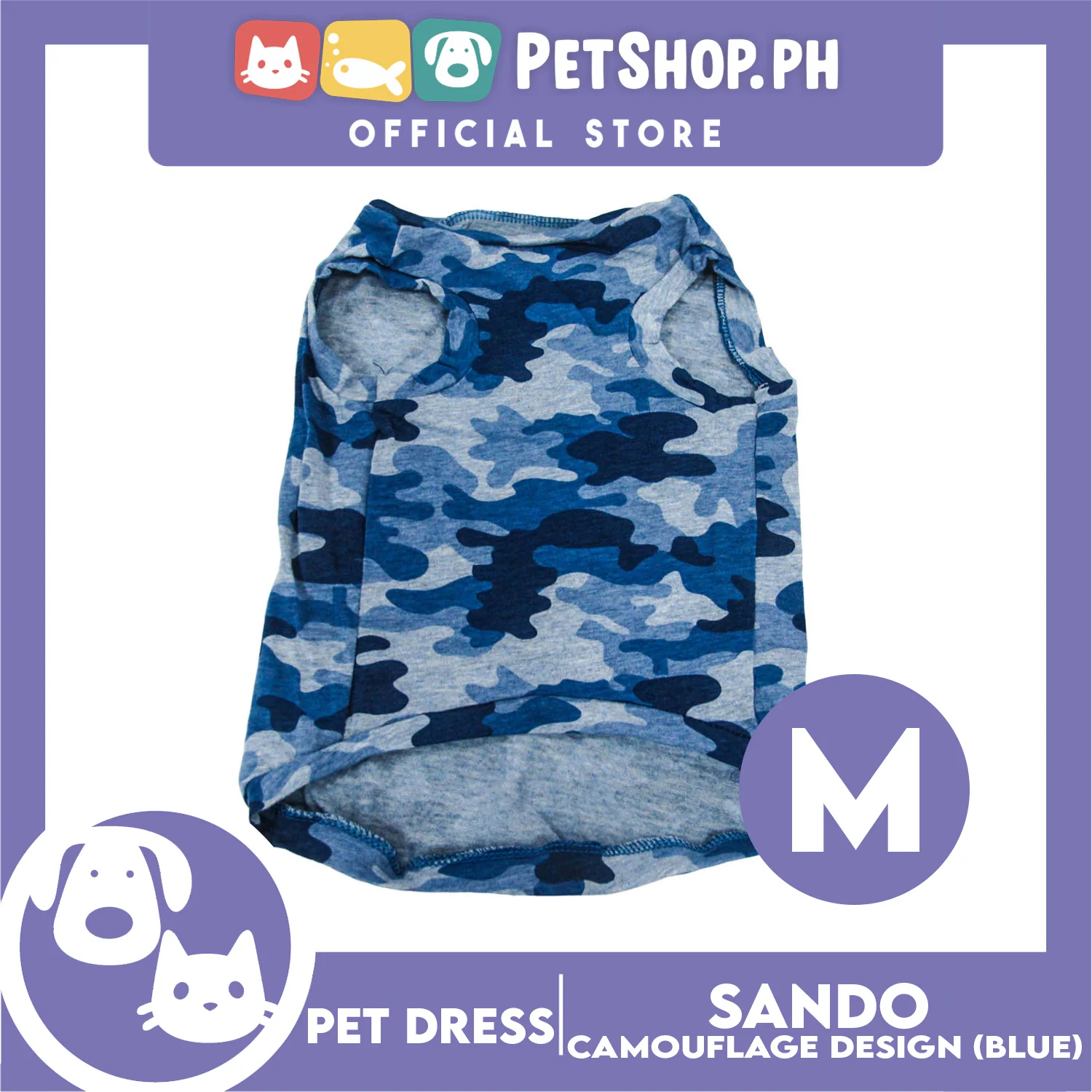 Pet Shirt Camouflage Design Sleeveless Blue (Medium) for Puppy, Small Dogs and Cats- Sando Breathable Clothes, Pet T-shirt
