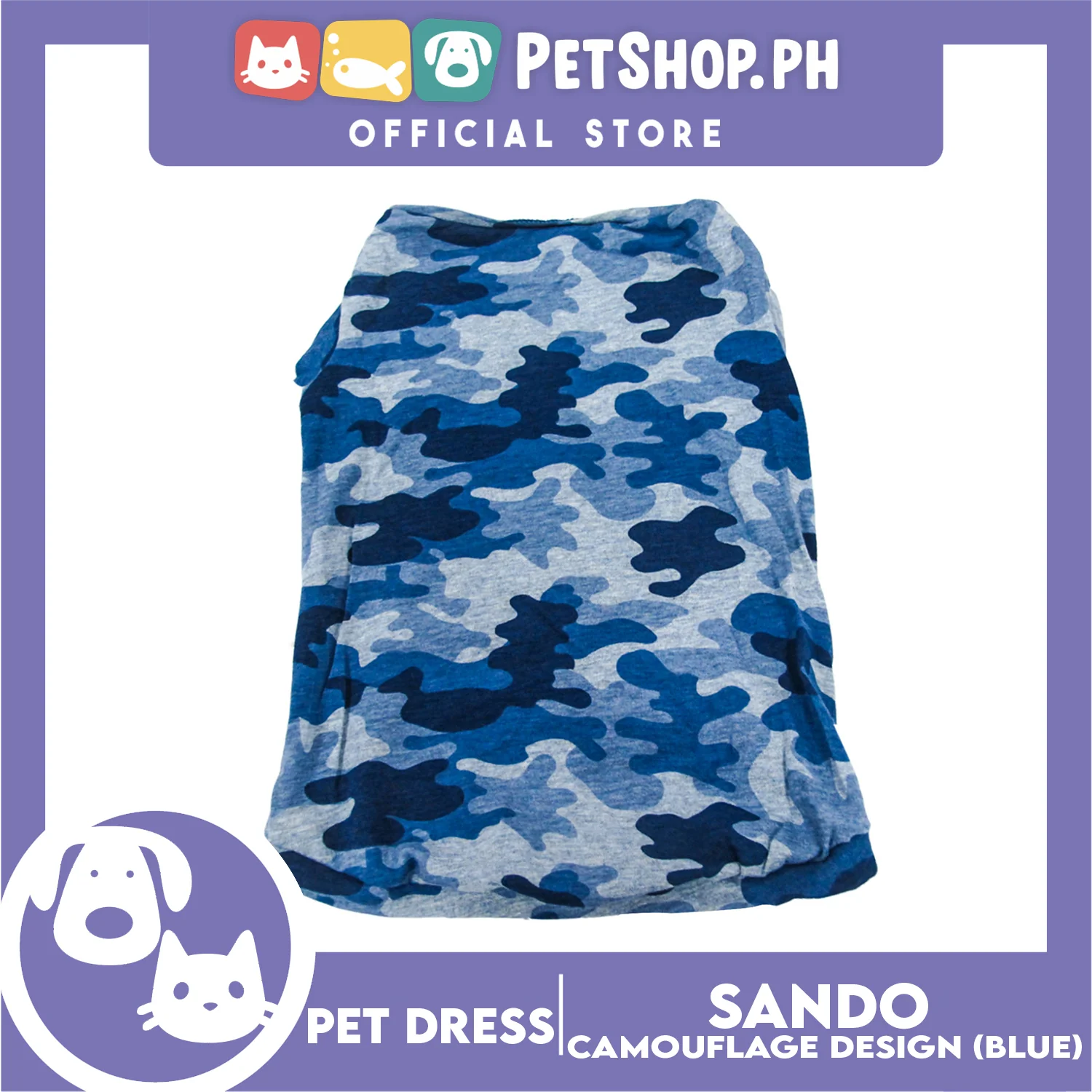 Pet Shirt Camouflage Design Sleeveless Blue (Medium) for Puppy, Small Dogs and Cats- Sando Breathable Clothes, Pet T-shirt - Image 2