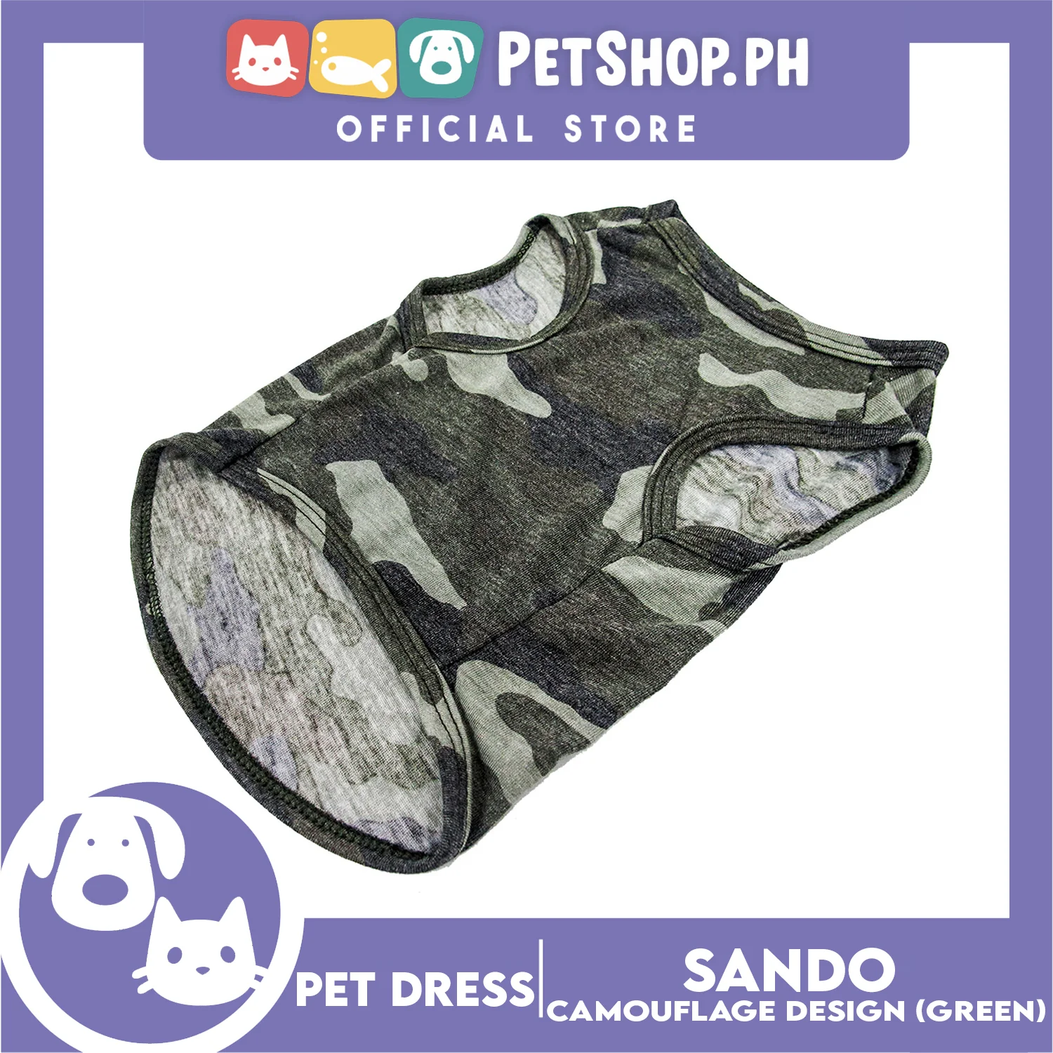 Pet Shirt Camouflage Design Sleeveless Gren (Medium) for Puppy, Small Dogs and Cats- Sando Breathable Clothes, Pet T-shirt - Image 4