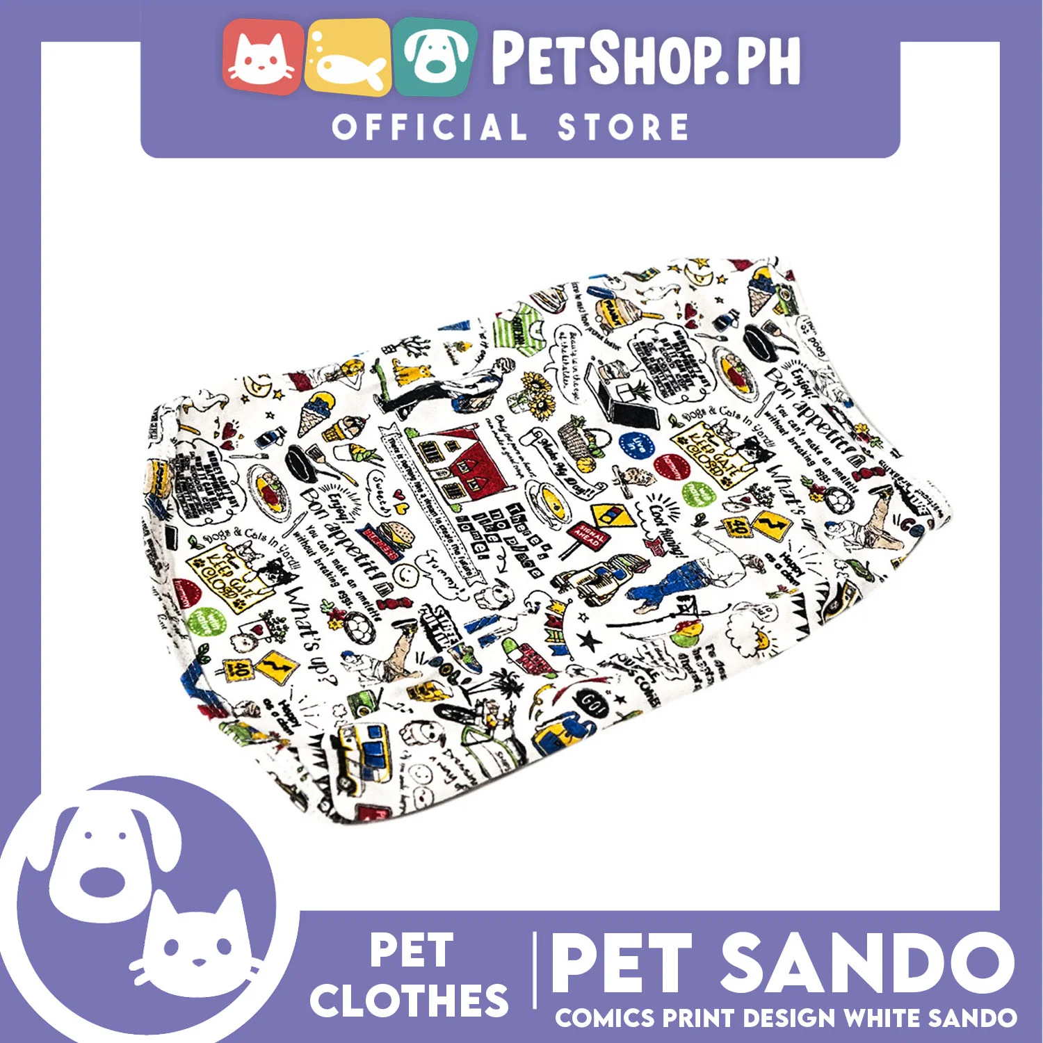 Pet Shirt Comics Print Design White (Large) Perfect Fit for Dogs - Image 2