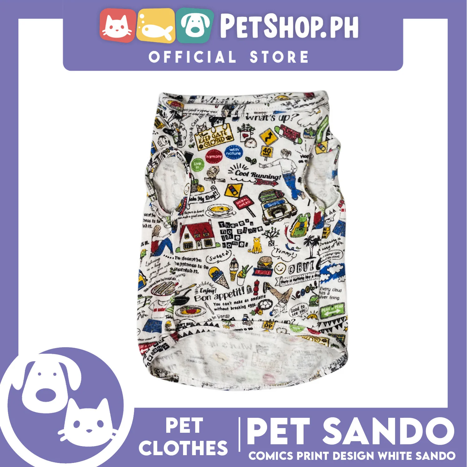 Pet Shirt Comics Print Design White (Small) Perfect Fit for Dogs - Image 4