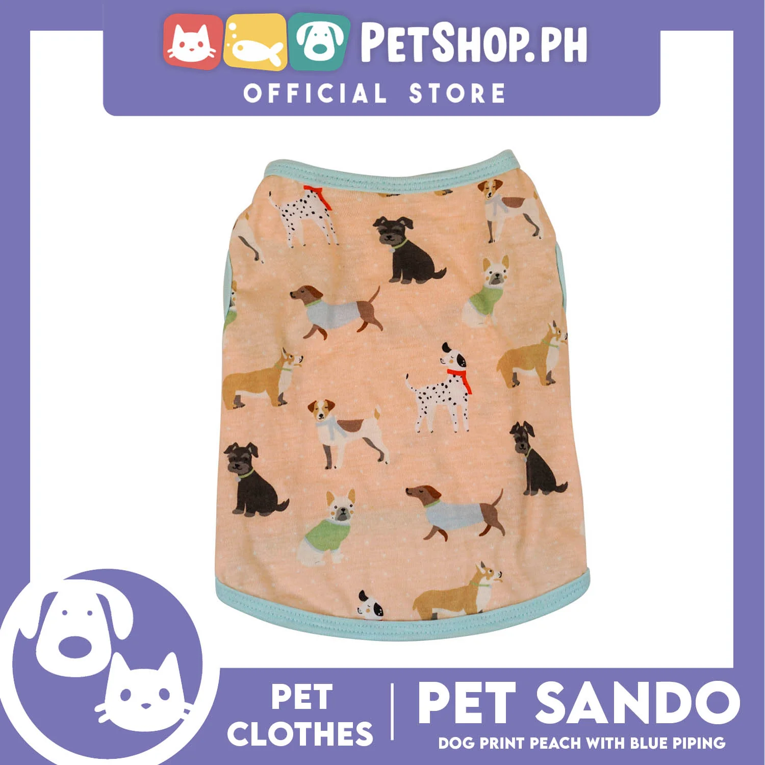 Pet Shirt Dog Print Peach with Blue Piping (Extra Large) Perfect Fit for Dogs - Image 3