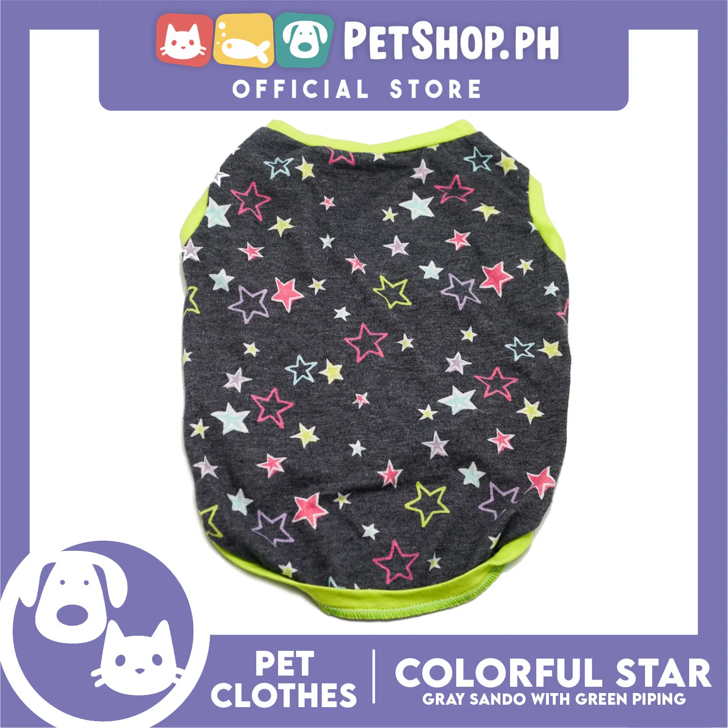 Pet Shirt Gray Sando with Colorful Stars (Small) Perfect Fit for Dogs and Cats - Image 3