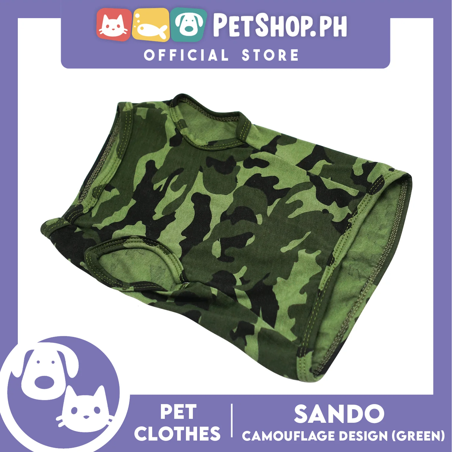 Pet Shirt Green Camouflage Design Sleeveless (Large) for Puppy, Small Dogs and Cats - Image 2