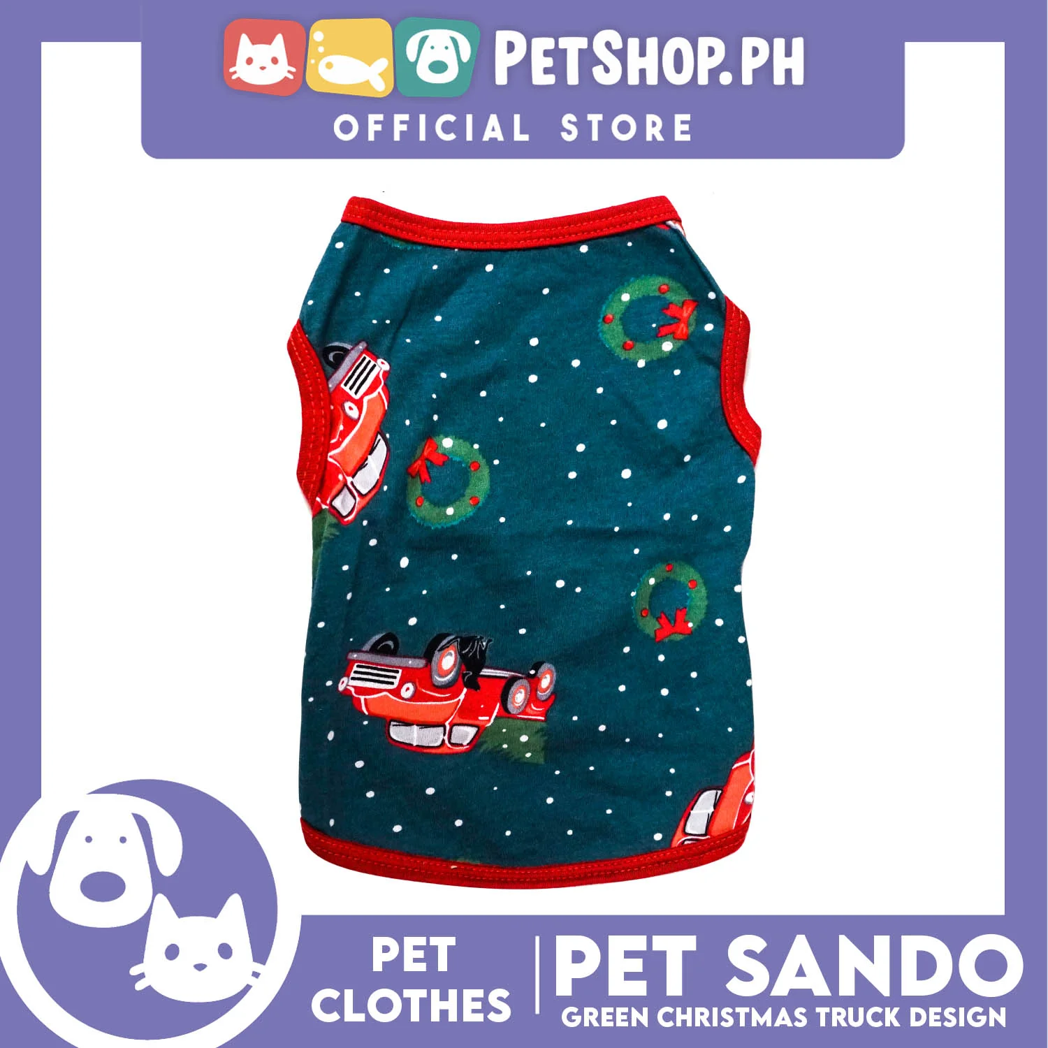 Pet Shirt Green Christmas Truck Design with Red Piping Sleeveless (Extra Large) Perfect Fit for Dogs - Image 4