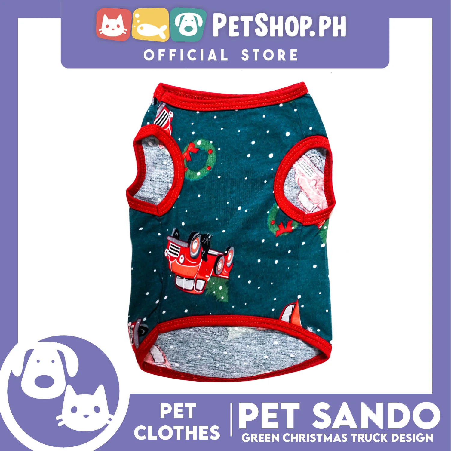 Pet Shirt Green Christmas Truck Design with Red Piping Sleeveless (Small) Perfect Fit for Dogs - Image 4