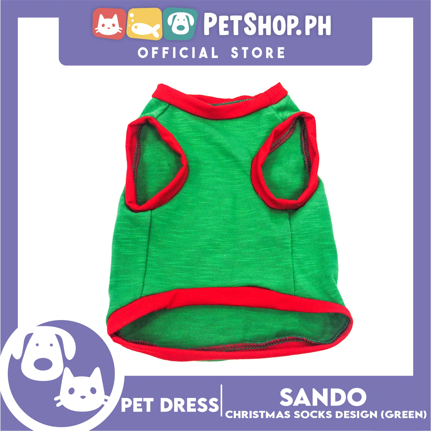 Pet Shirt (Large) Christmas Stocking with Red Piping Sleeveless for Puppy, Small Dog and Cats- Sando Breathable Clothes,Pet T-shirt,Sweat Shirt - Image 2