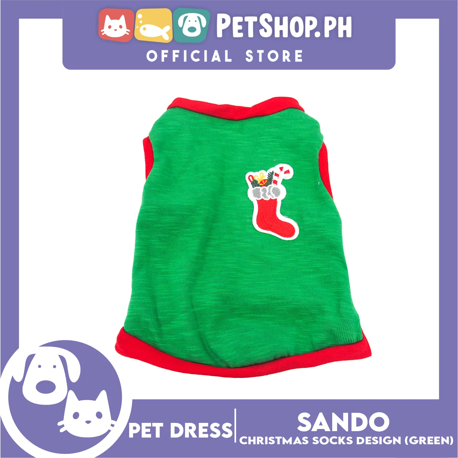 Pet Shirt (Medium) Christmas Stocking with Red Piping Sleeveless for Puppy, Small Dog & Cats- Sando Breathable Clothes, Pet T-shirt, Sweat Shirt - Image 3