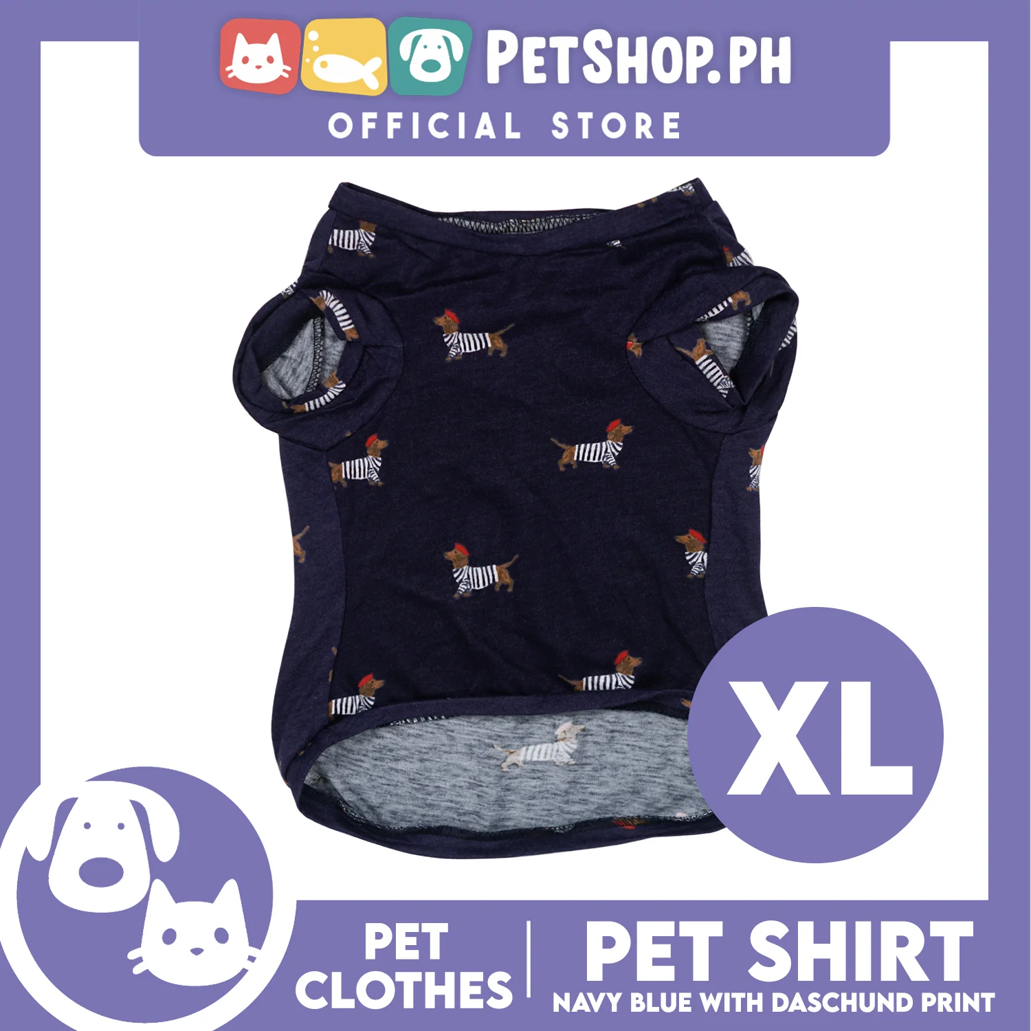 Pet Shirt Navy Blue with Dachshund Print Pet Clothes Shirt (Extra Large) Perfect Fit for Dogs