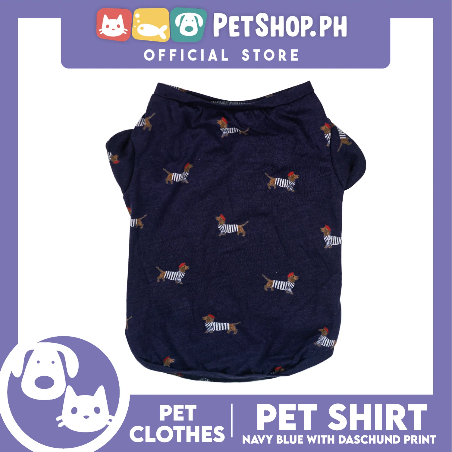 Pet Shirt Navy Blue with Dachshund Print Pet Clothes Shirt (Extra Large) Perfect Fit for Dogs - Image 2
