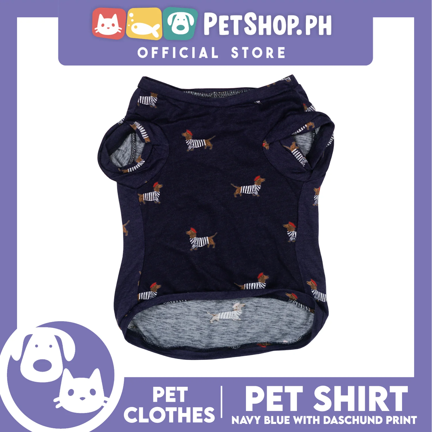 Pet Shirt Navy Blue with Dachshund Print Pet Clothes Shirt (Extra Large) Perfect Fit for Dogs - Image 3