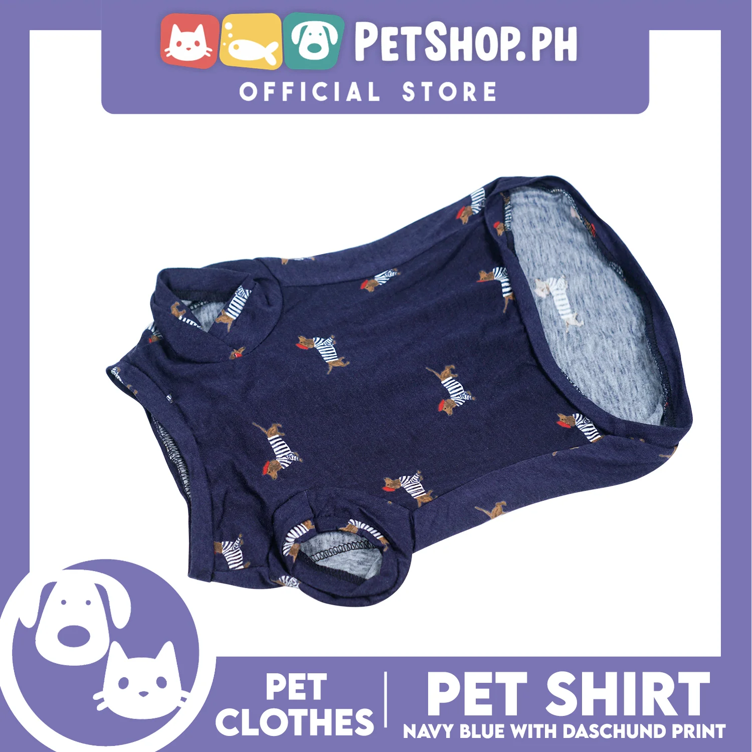 Pet Shirt Navy Blue with Dachshund Print Pet Clothes Shirt (Extra Large) Perfect Fit for Dogs - Image 4