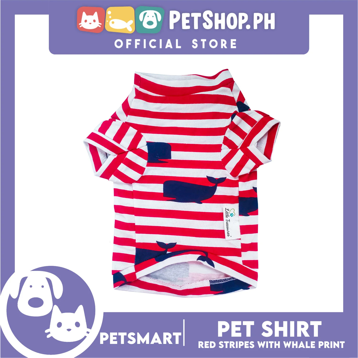 Pet Shirt Red Stripes with Whale Print Design DG-CTN150L (Large) Perfect Fit For Dogs And Cats - Image 4