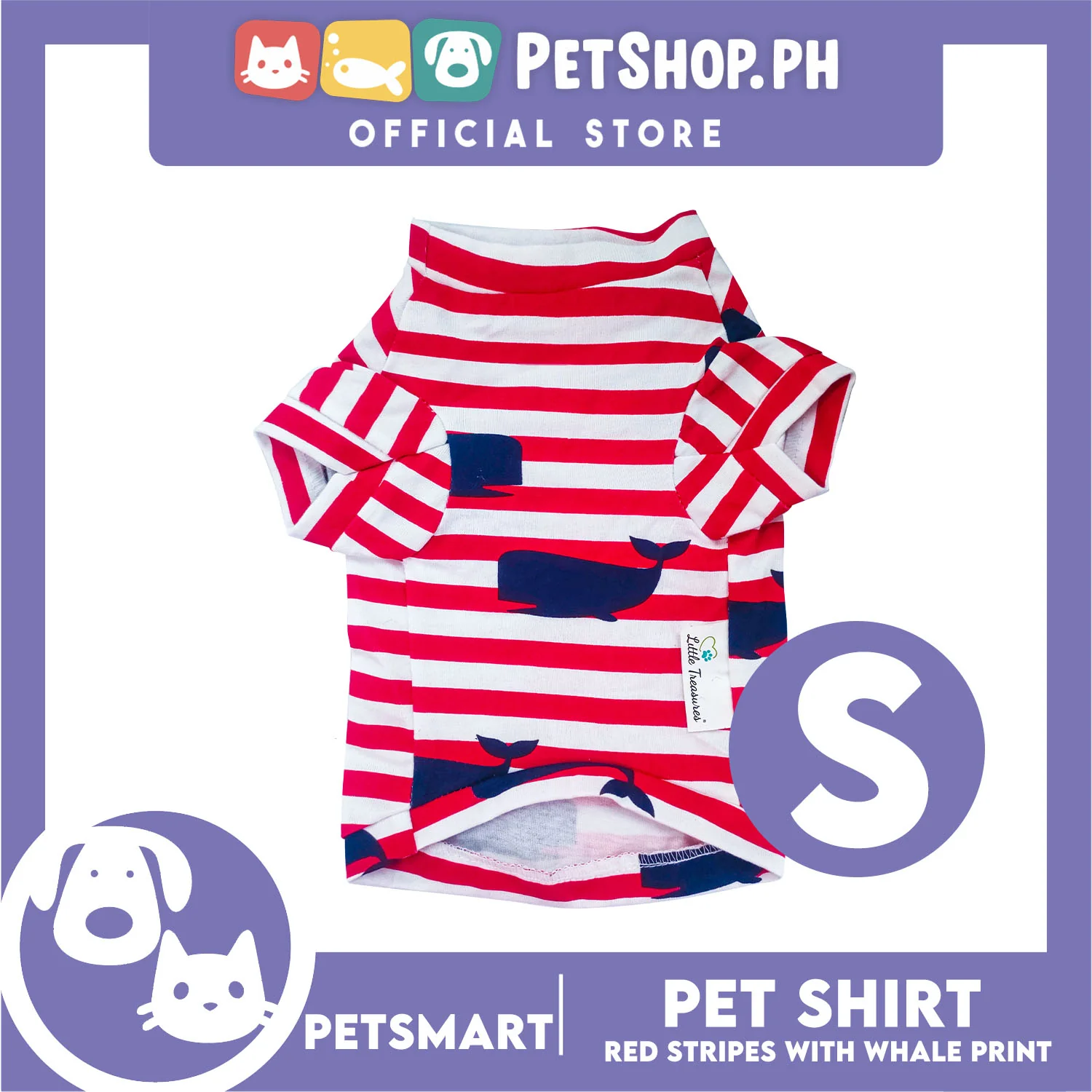 Pet Shirt Red Stripes with Whale Print Design DG-CTN150S (Small) Perfect Fit For Dogs And Cats - Image 3