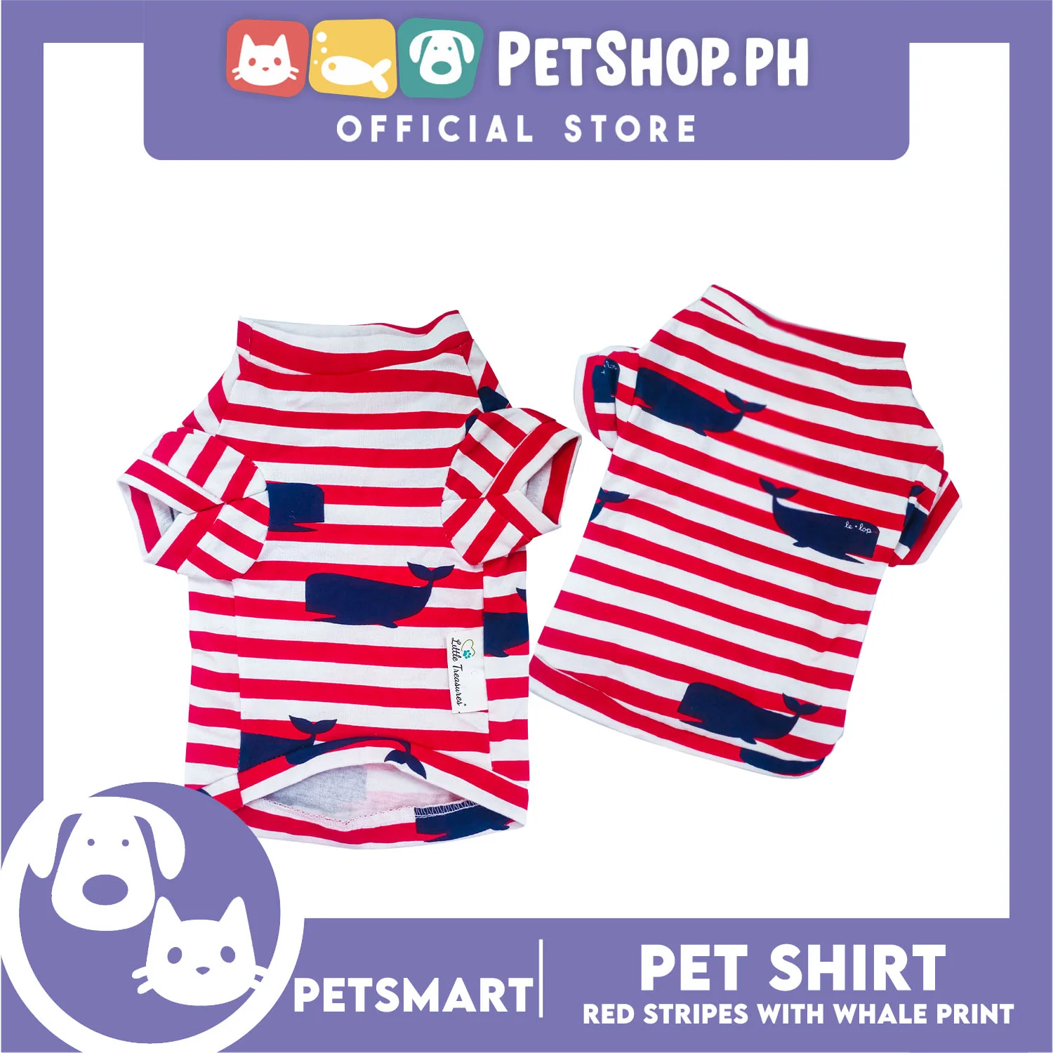 Pet Shirt Red Stripes with Whale Print Design DG-CTN150S (Small) Perfect Fit For Dogs And Cats - Image 4