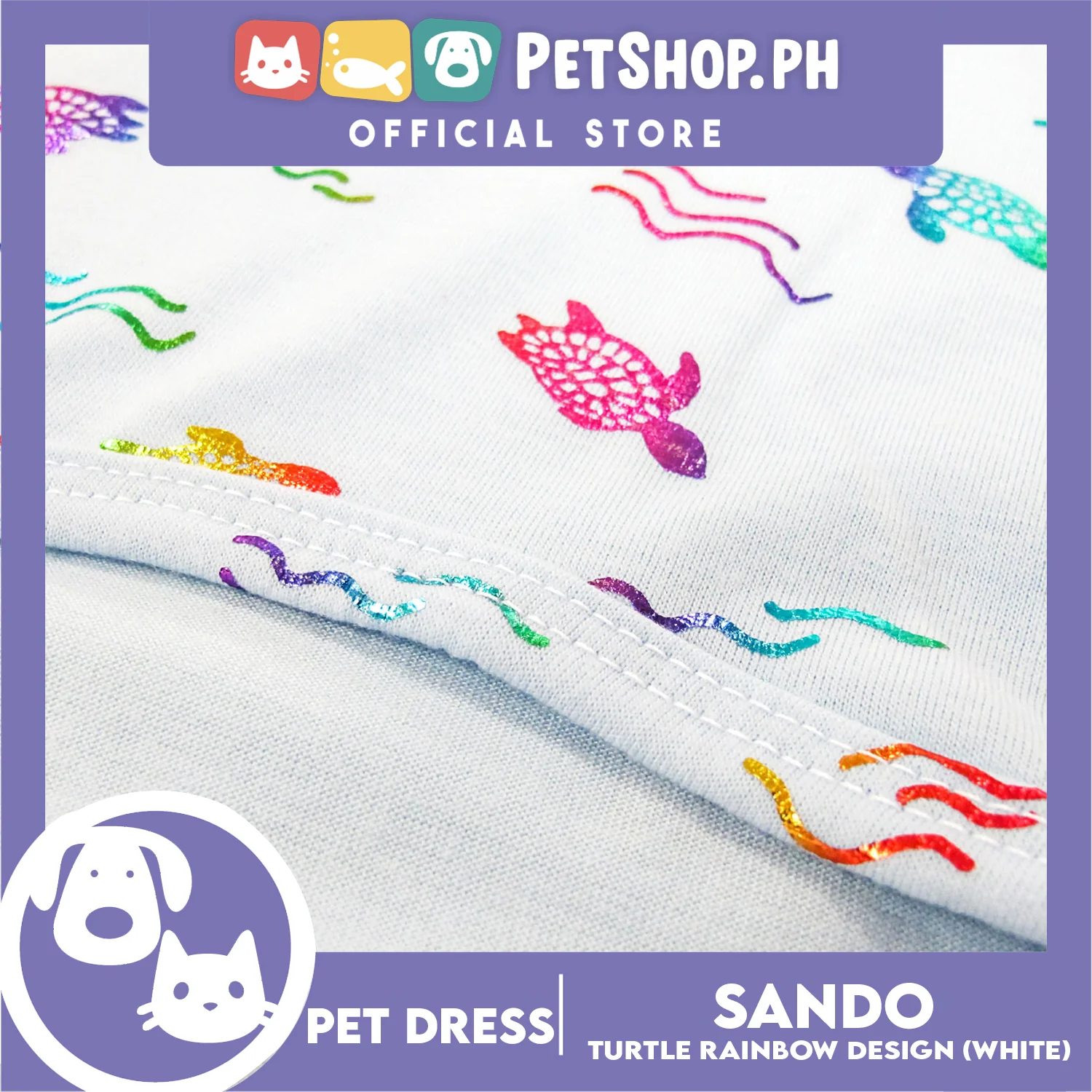 Pet Shirt Sea Turtle Silky Print Rainbow Sleeveless (Large Size) for Puppy, Small Dog and Cats- Sando Breathable Clothes, Pet T-shirt, Sweatshirt - Image 3