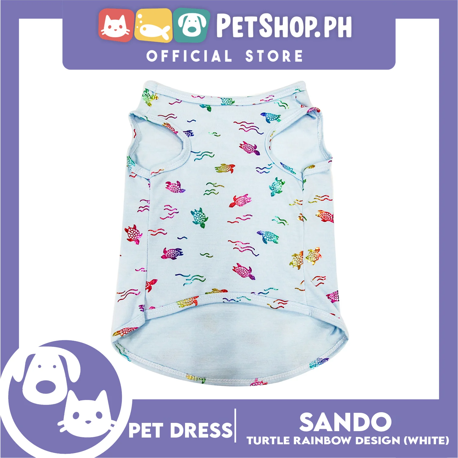 Pet Shirt Sea Turtle Silky Print Rainbow Sleeveless (Large Size) for Puppy, Small Dog and Cats- Sando Breathable Clothes, Pet T-shirt, Sweatshirt - Image 5