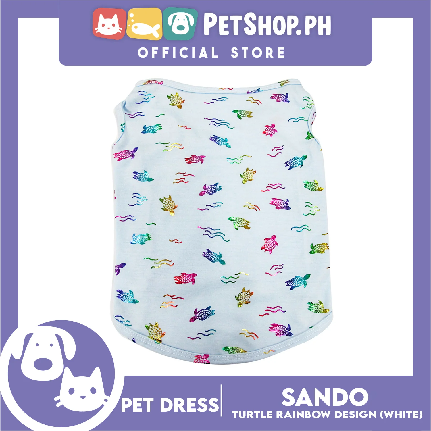 Pet Shirt Sea Turtle Silky Print Rainbow Sleeveless (Small Size) for Puppy Small Dog - Image 3