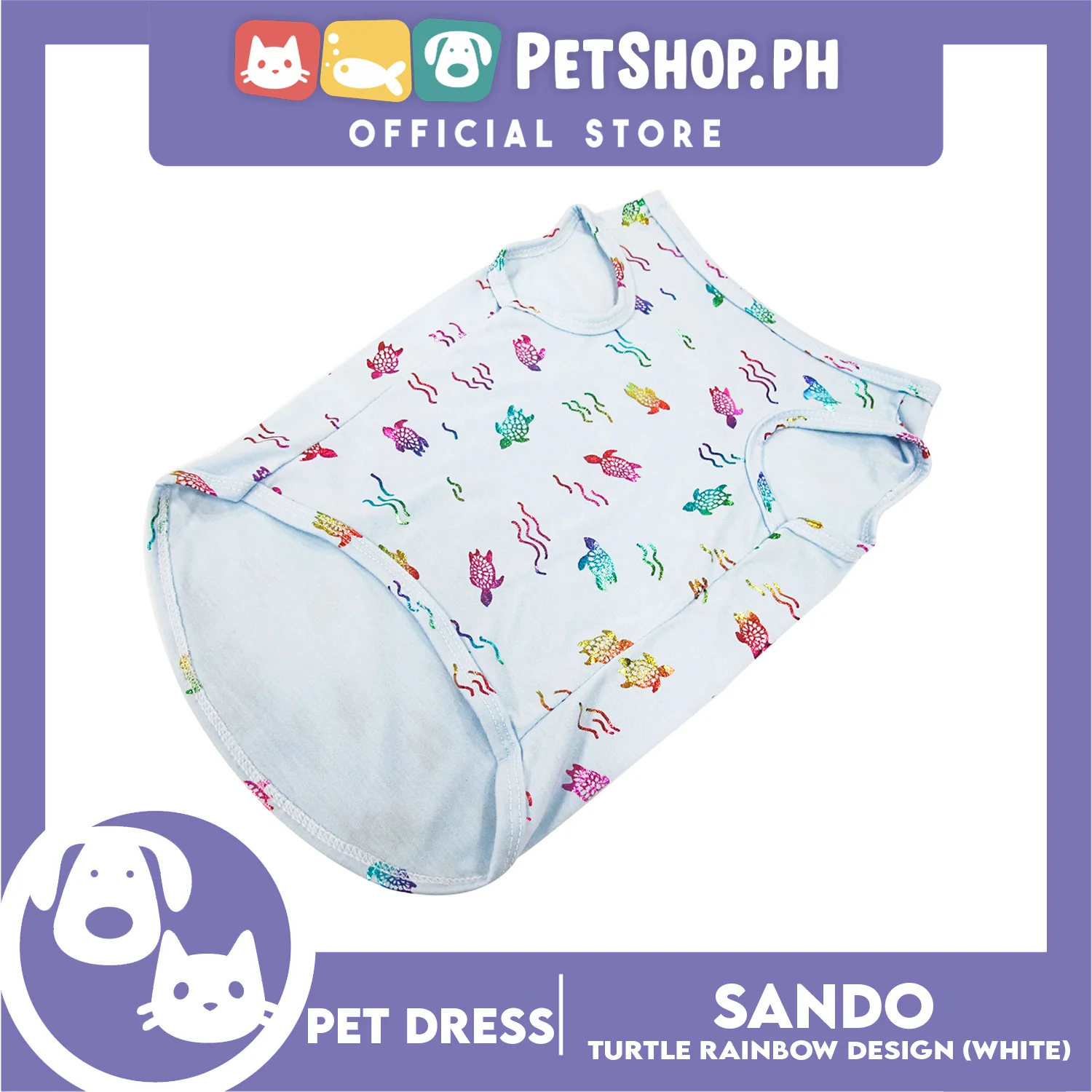 Pet Shirt Sea Turtle Silky Print Rainbow Sleeveless (Small Size) for Puppy Small Dog - Image 4
