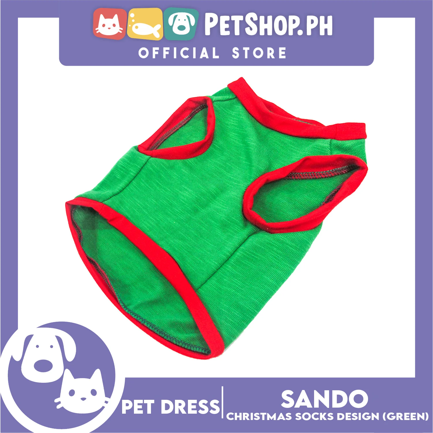 Pet Shirt (Small) Christmas Stocking with Red Piping Sleeveless for Puppy, Small Dog and Cats- Sando Breathable Clothes,Pet T-shirt, Sweat Shirt - Image 2