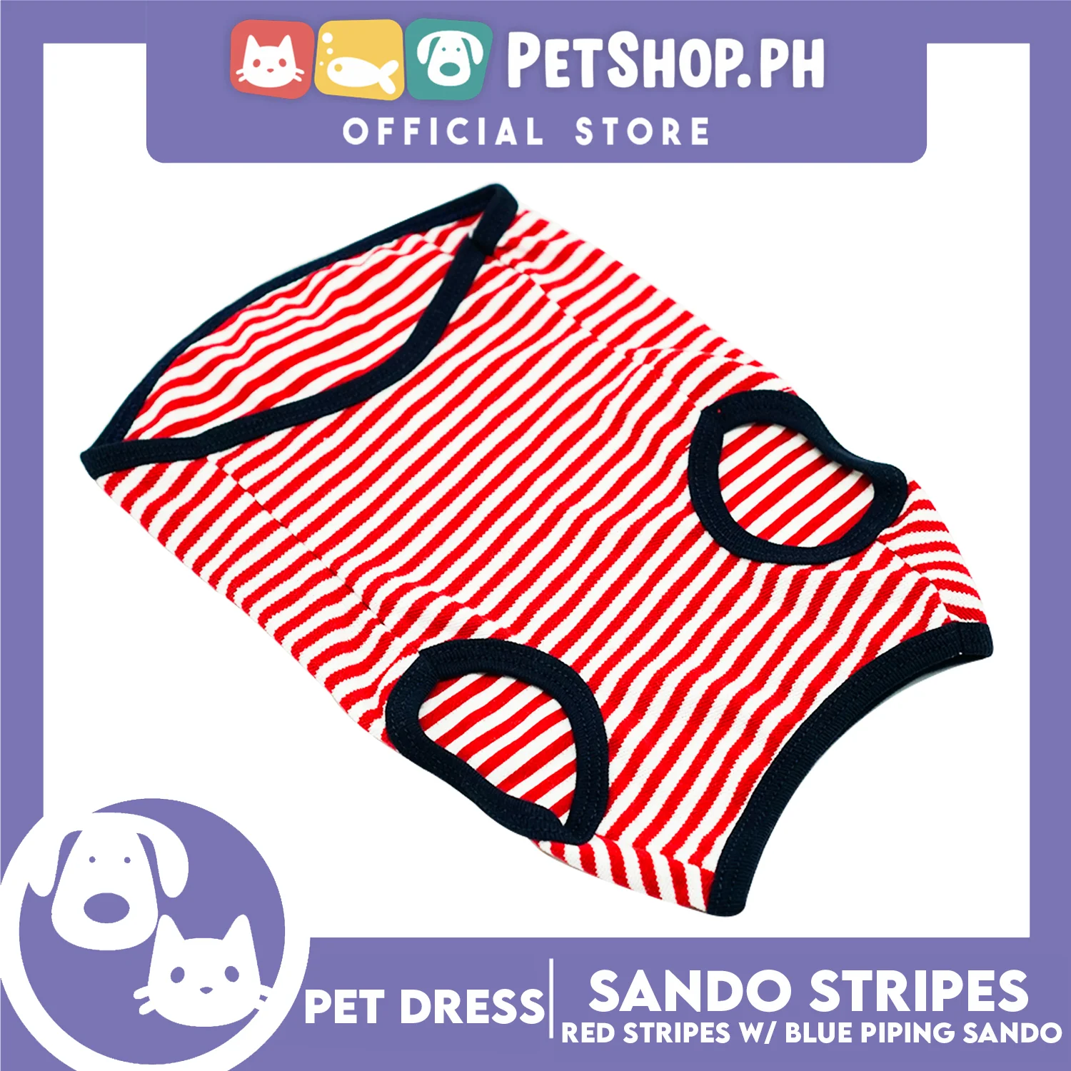 Pet Shirt Stripes With Blue Piping Sleeveless for Puppy, Small Dog & Cats- Sando Breathable Clothes,Pet T-shirt,Sweatshirt - Image 2