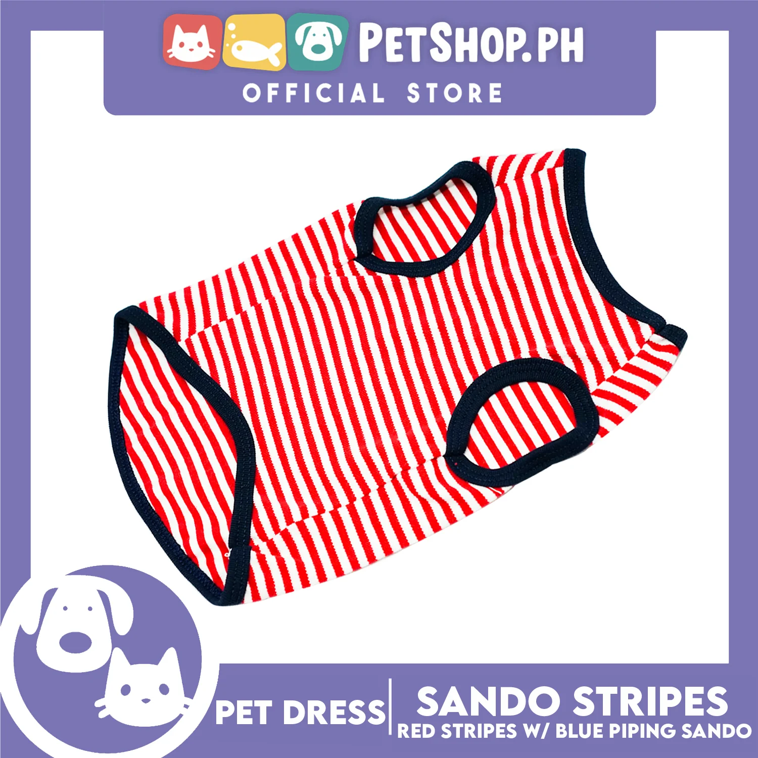 Pet Shirt Stripes With Blue Piping Sleeveless for Puppy, Small Dog & Cats- Sando Breathable Clothes,Pet T-shirt,Sweatshirt - Image 3