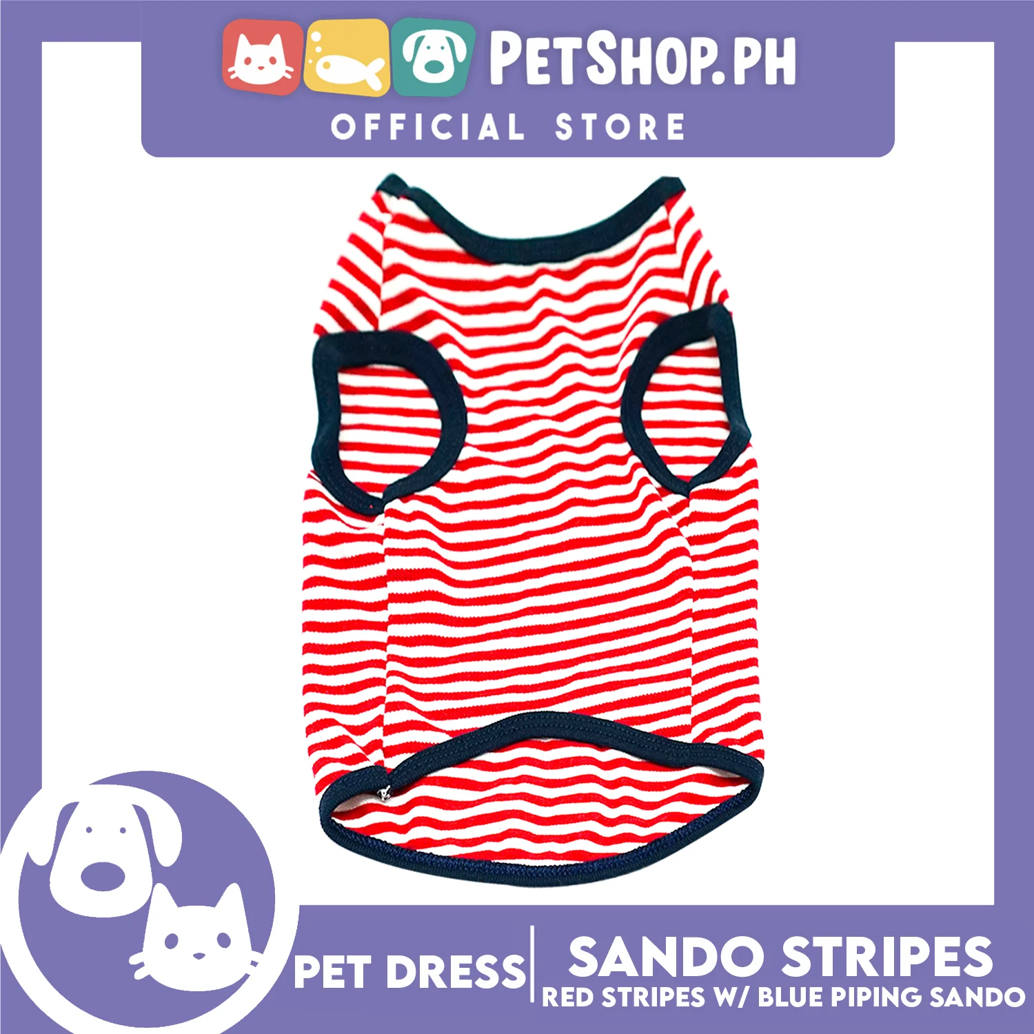Pet Shirt Stripes With Blue Piping Sleeveless for Puppy, Small Dog & Cats- Sando Breathable Clothes,Pet T-shirt,Sweatshirt - Image 5