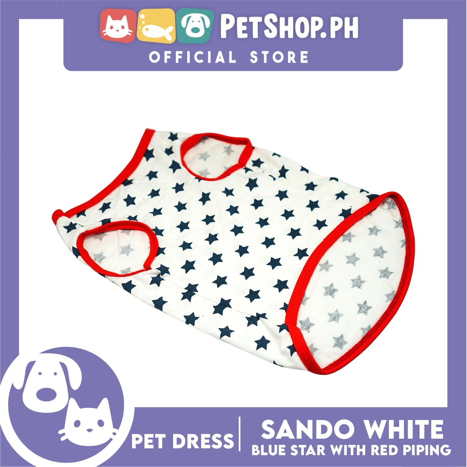 Pet Shirt White Sando with Blue Star and Red Piping (Large) Perfect Fit for Dogs and Cats Cloth - Image 3