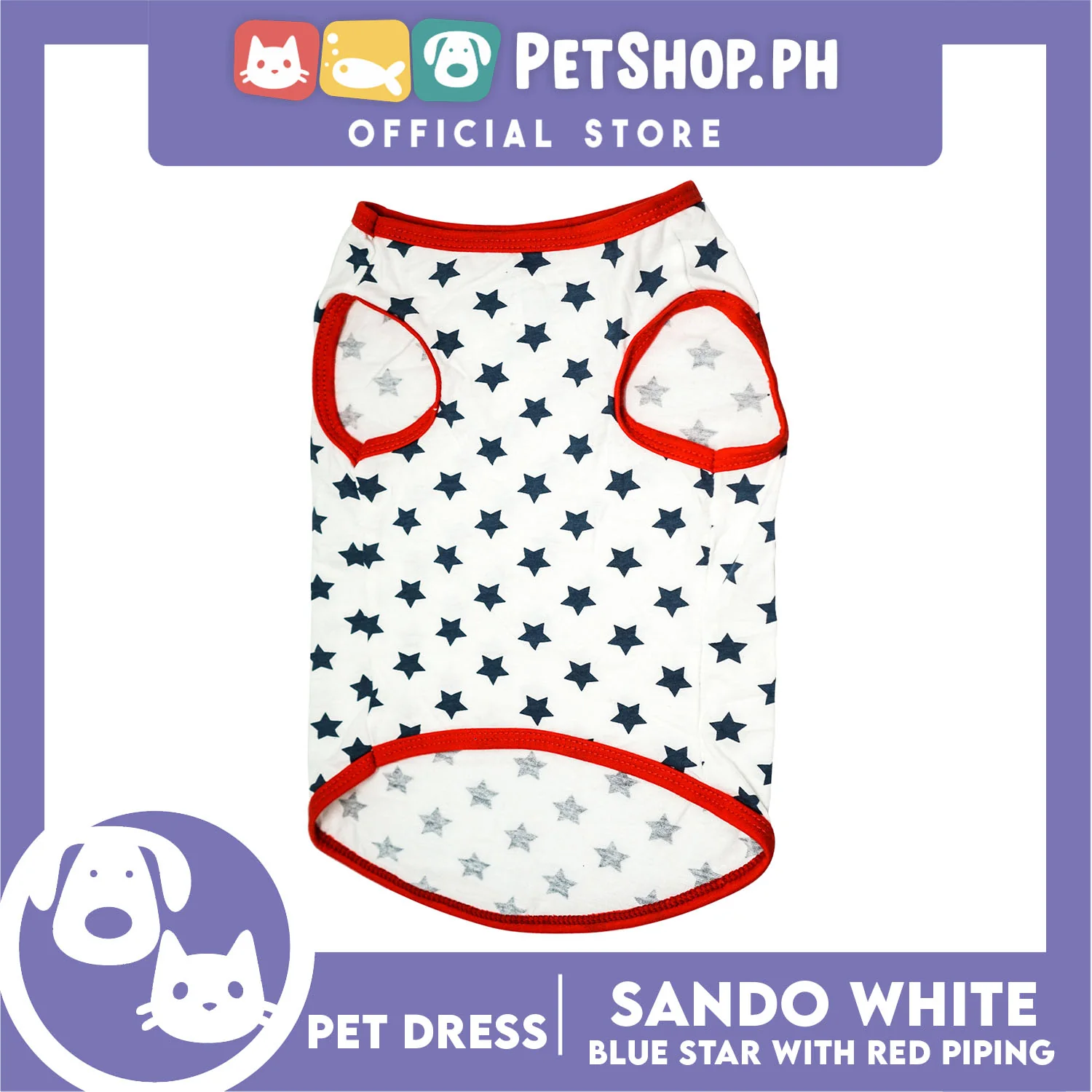 Pet Shirt White Sando with Blue Star and Red Piping (Large) Perfect Fit for Dogs and Cats Cloth - Image 4