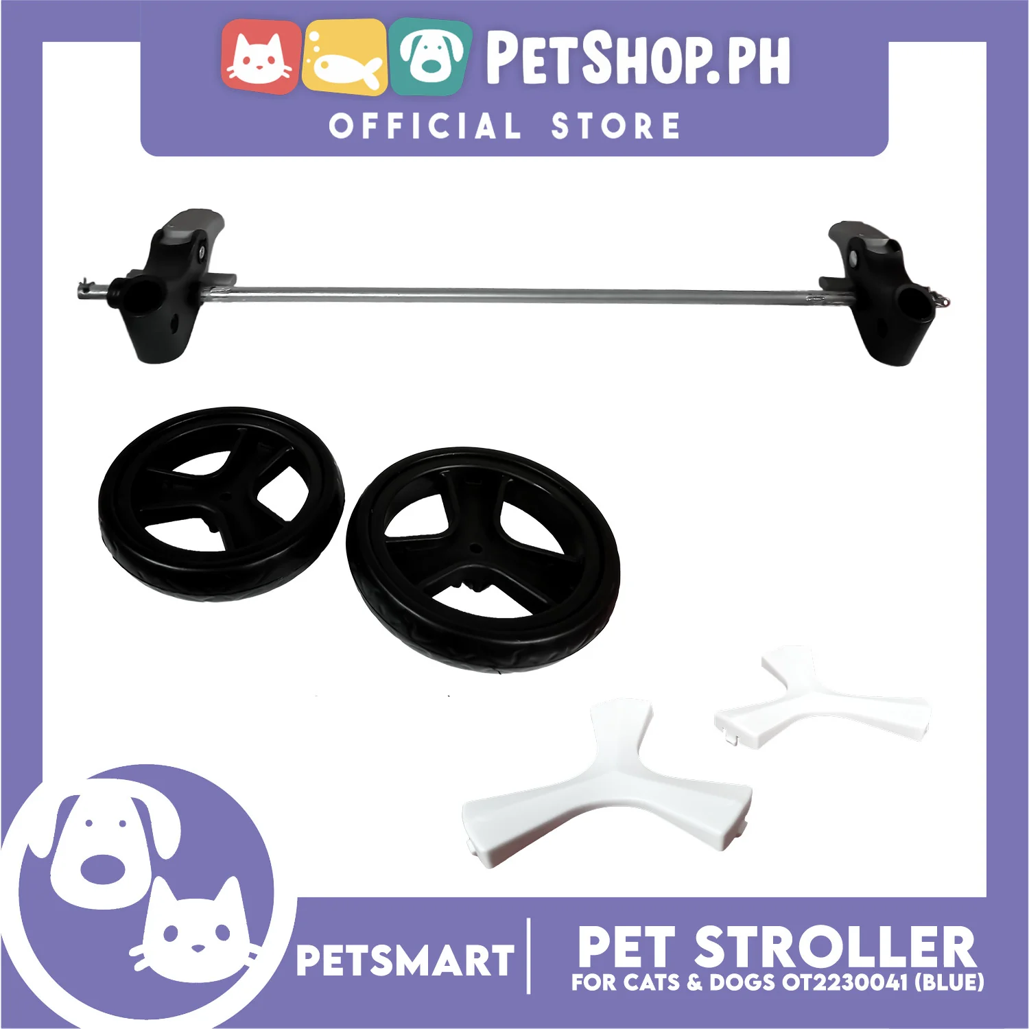 Pet Stroller 3 Wheels for Cats and Dogs, Blue Color (OT2230041) 36cm x 73cm x 105cm - Image 4