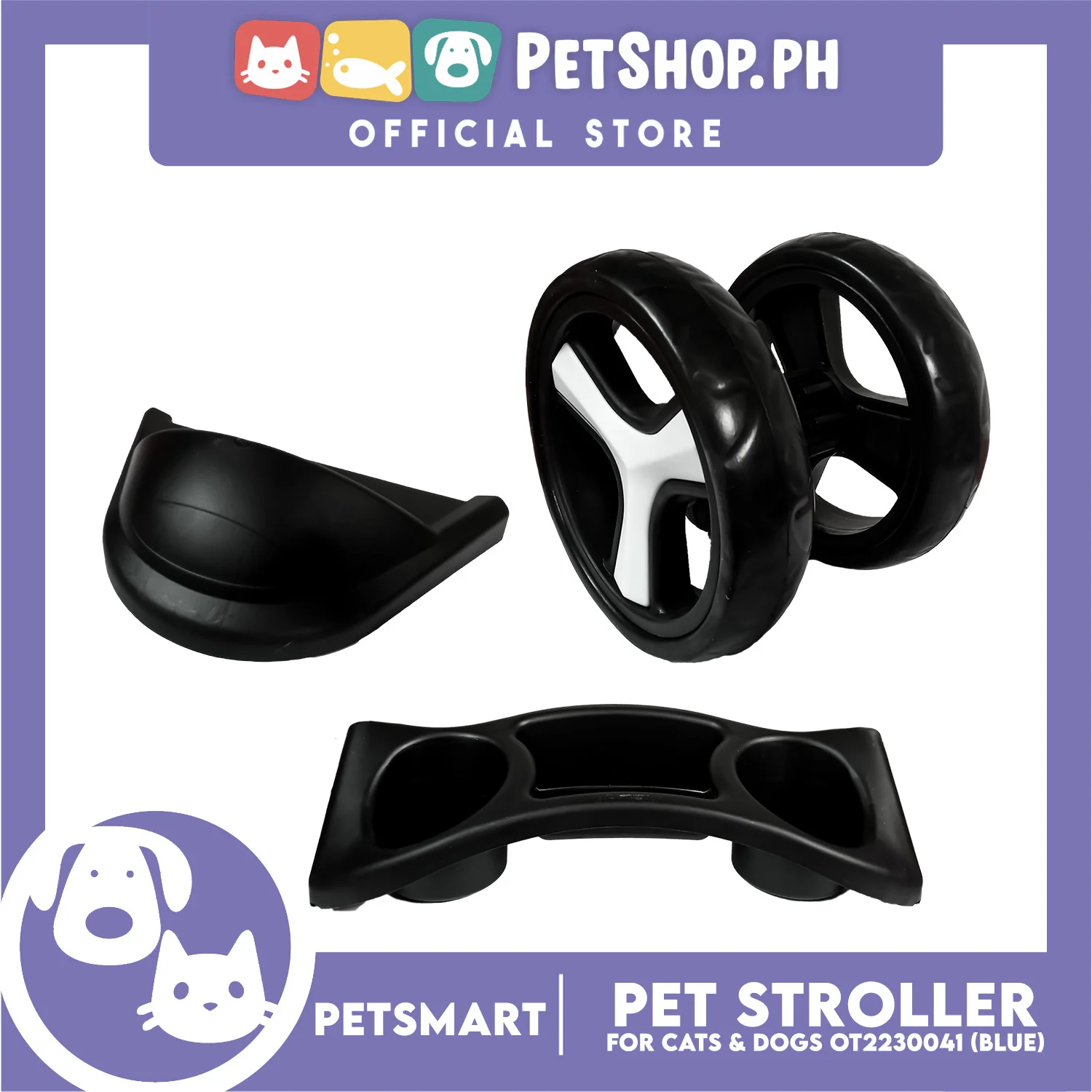 Pet Stroller 3 Wheels for Cats and Dogs, Blue Color (OT2230041) 36cm x 73cm x 105cm - Image 5