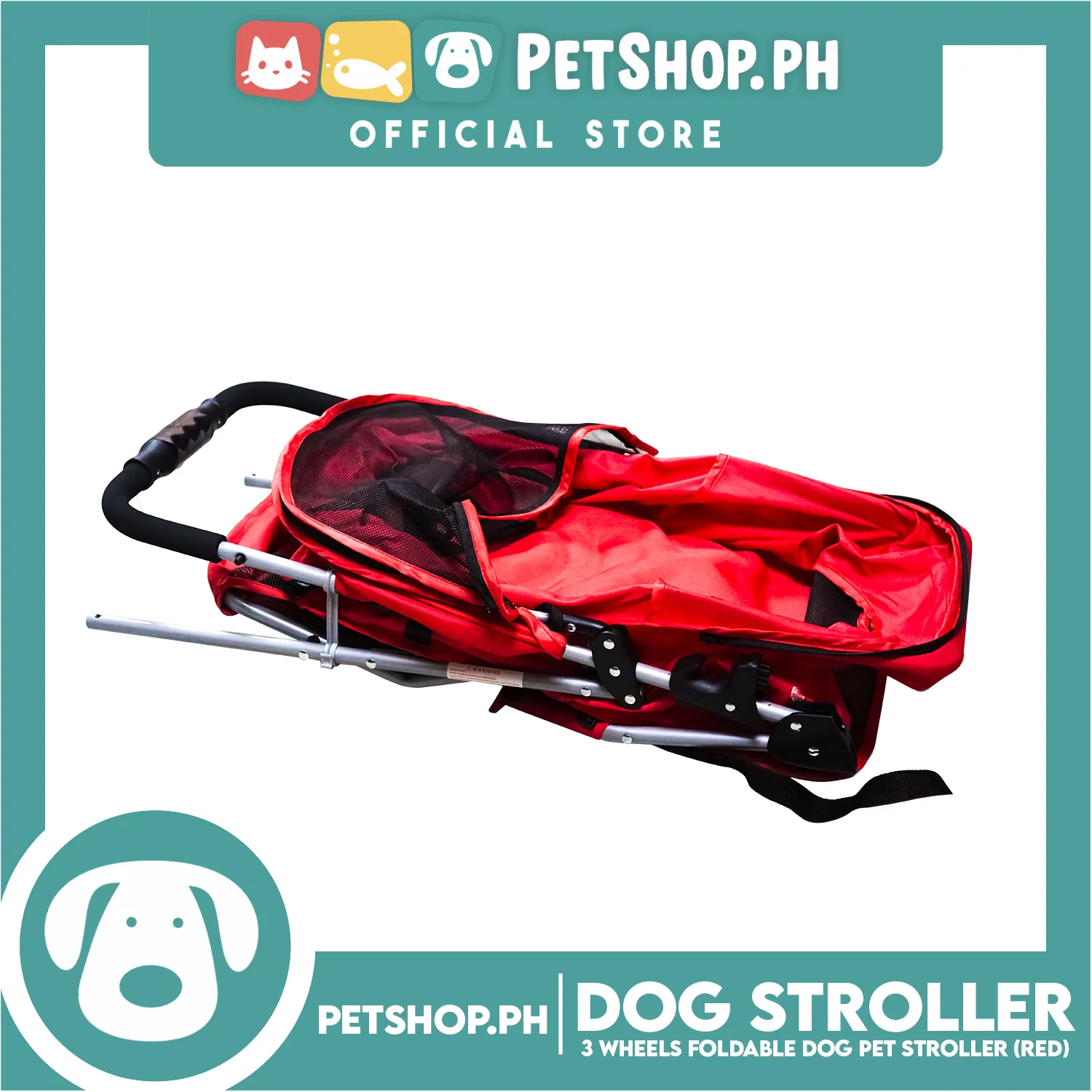 Pet Stroller 3 Wheels Fordable Travel Stroller With Waterproof Shield (Red) - Image 4