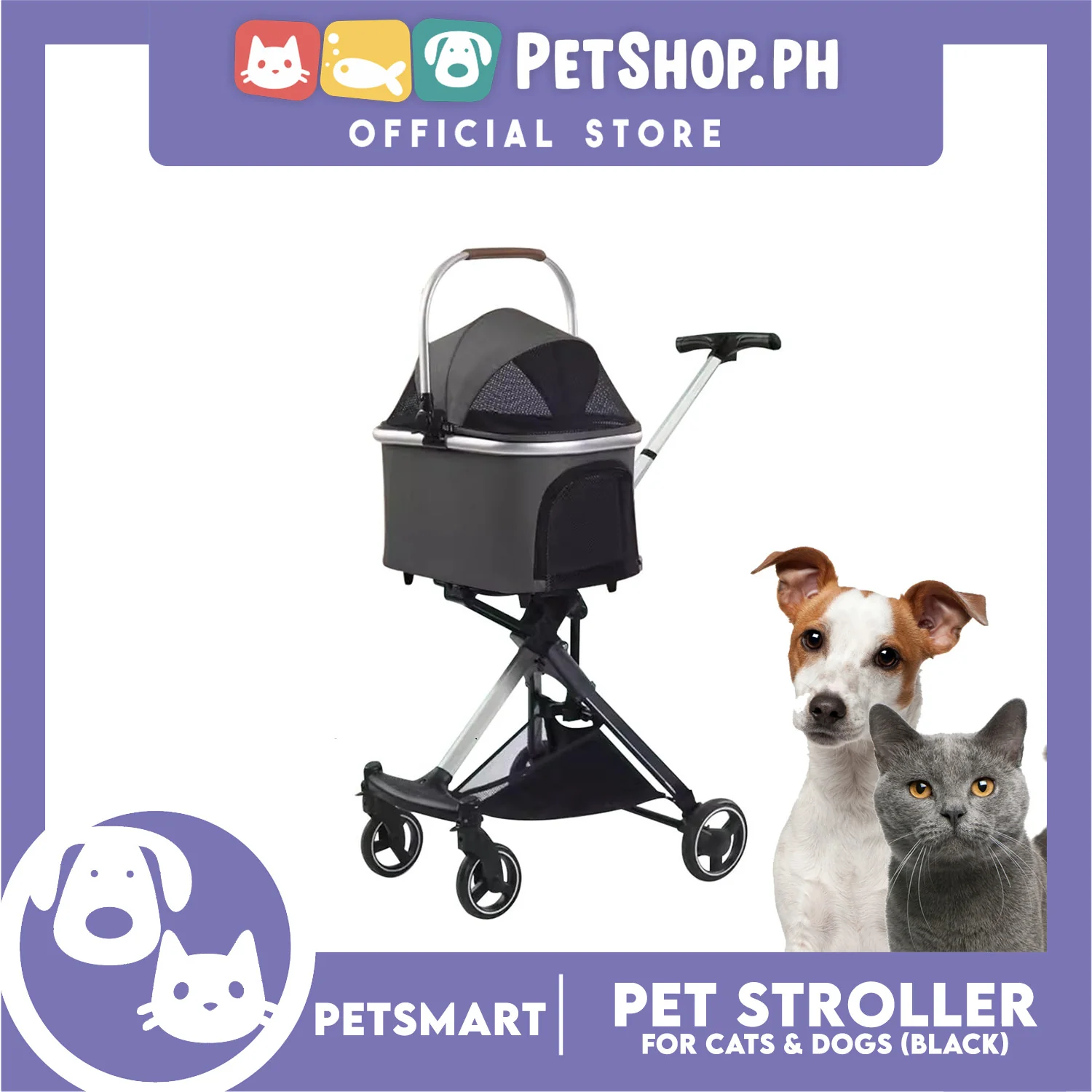 Pet Stroller / Carrier Four Wheel Foldable Stroller for Pet Cat & Dog (Dark Gray) PC700