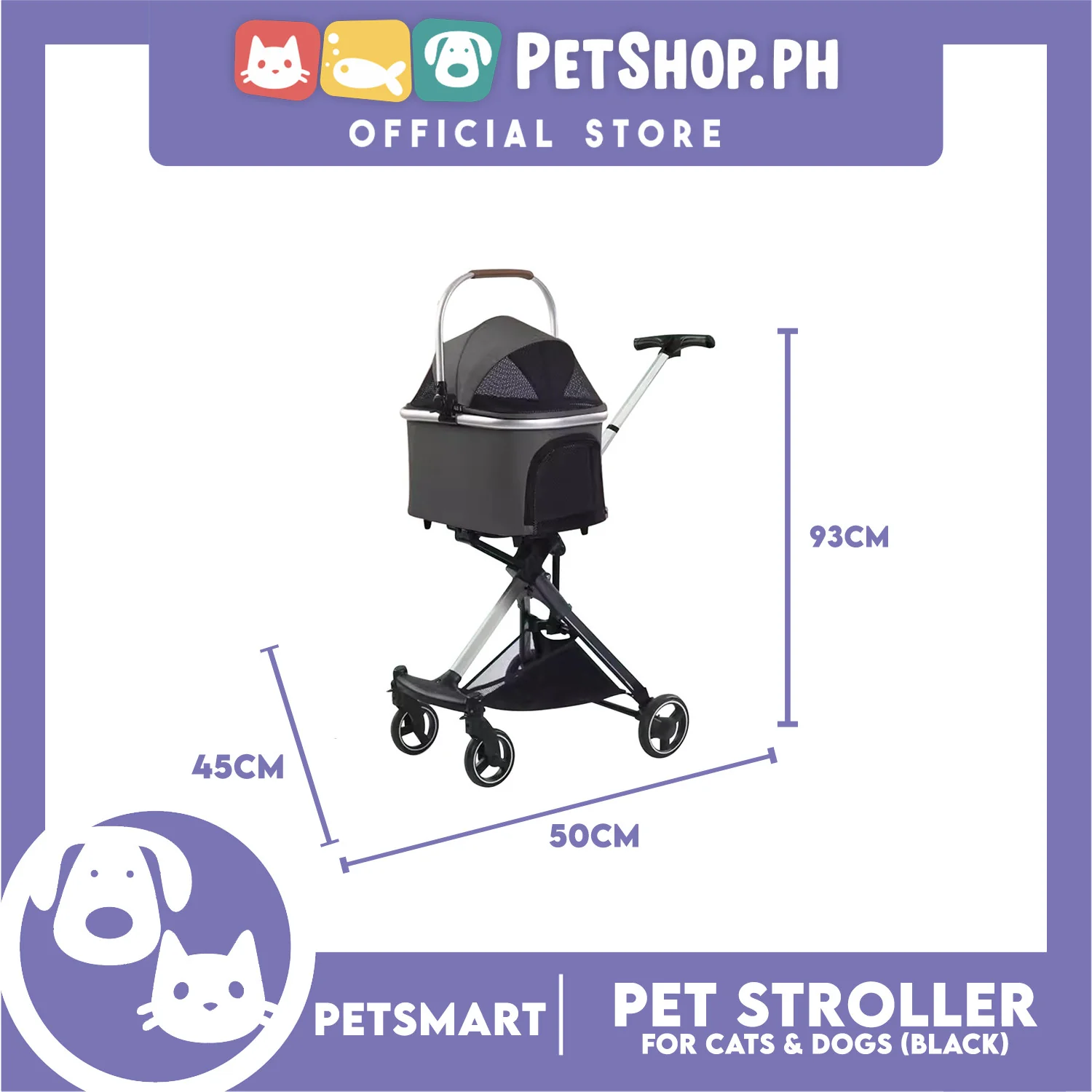 Pet Stroller / Carrier Four Wheel Foldable Stroller for Pet Cat & Dog (Dark Gray) PC700 - Image 5