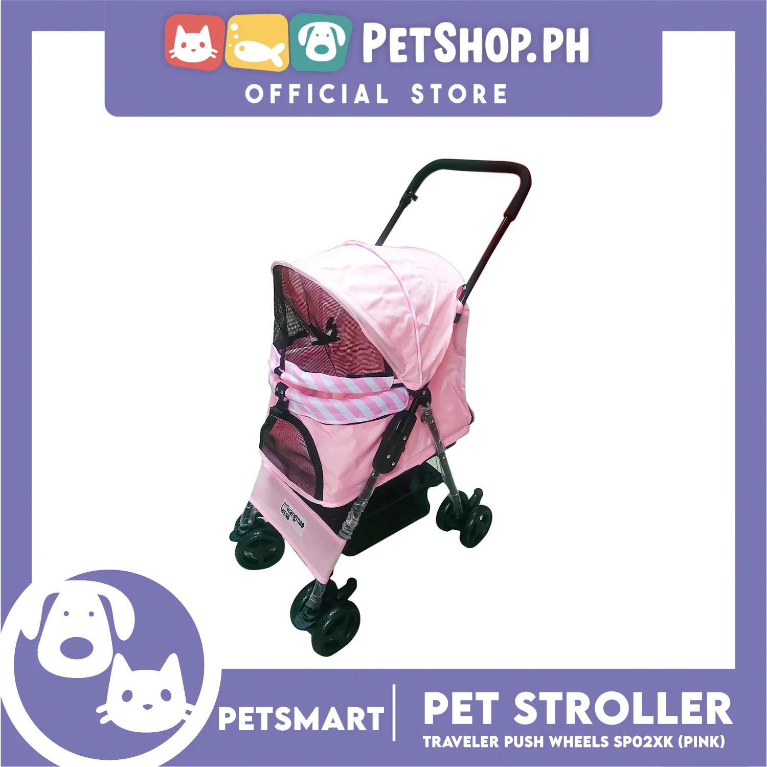 Pet Stroller Traveler Push Wheels SP02XK (Pink) - Image 4