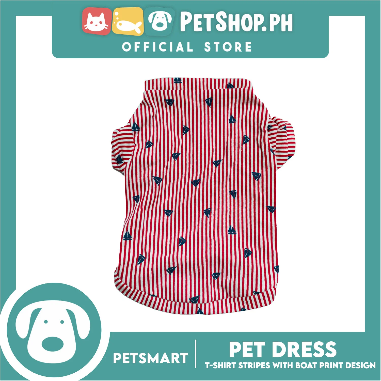 Pet T-Shirt Stripes With Boat Print Design, Red Color DG-CTN108S (Small) - Image 2