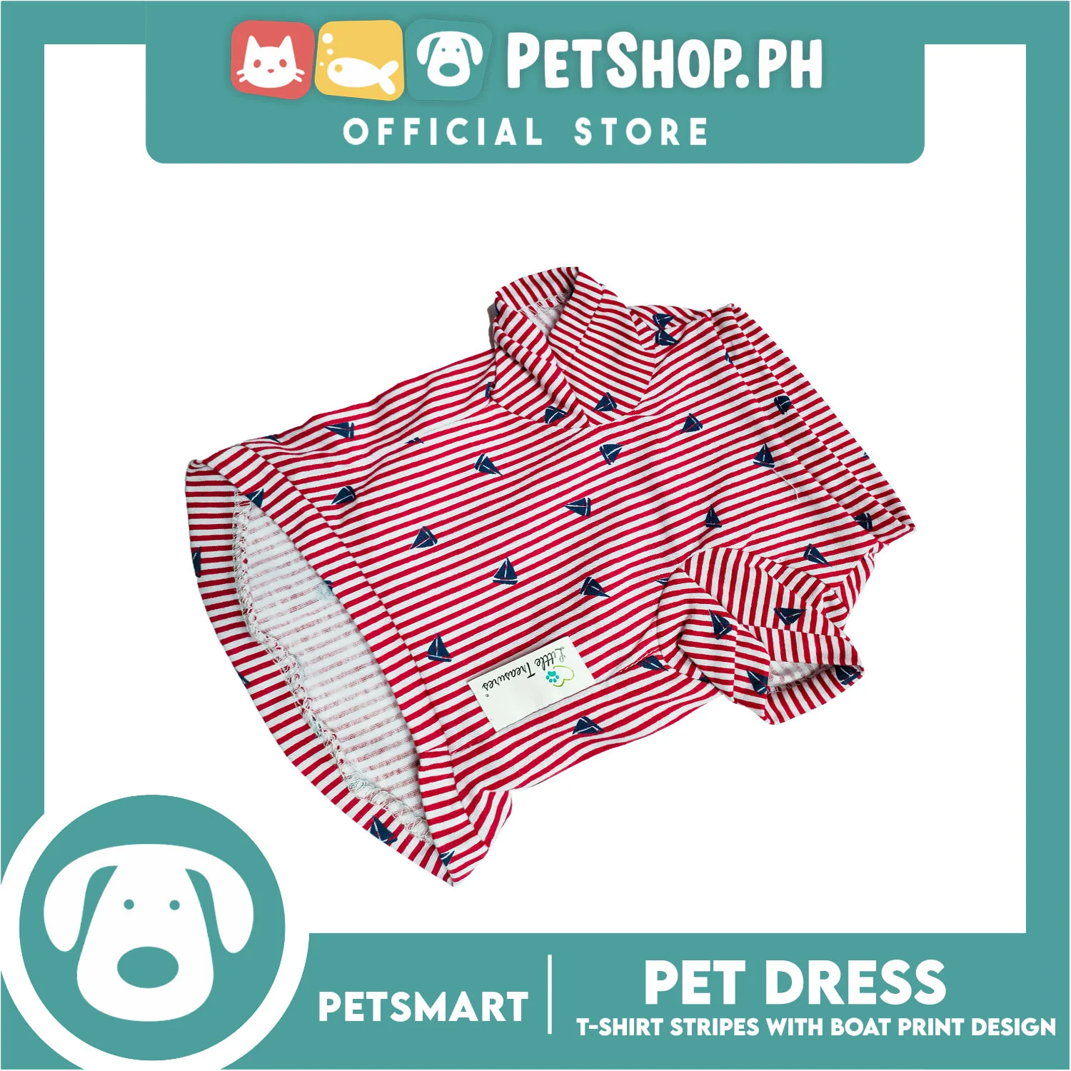 Pet T-Shirt Stripes With Boat Print Design, Red Color DG-CTN108S (Small) - Image 3