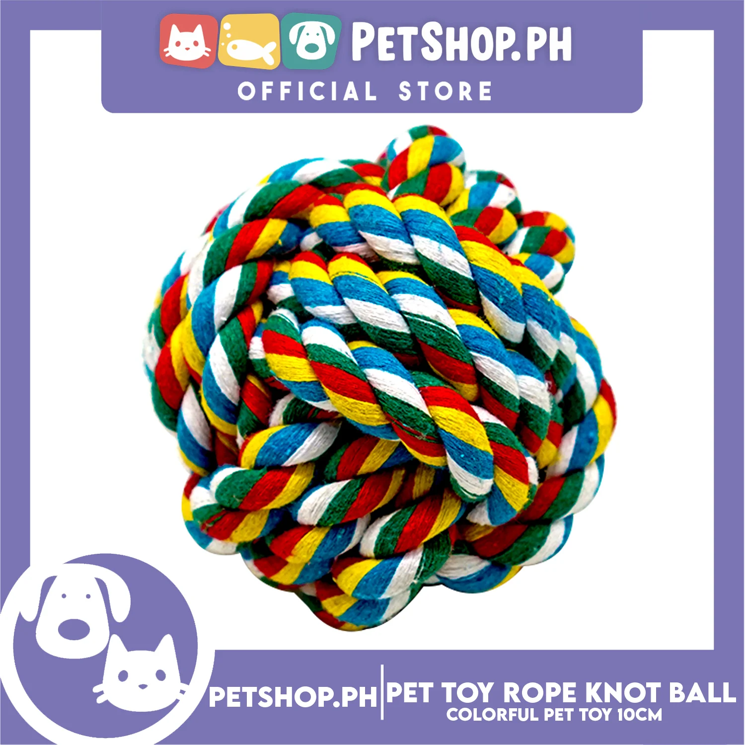 Pet Toy Colorful Rope Knot Ball 10cm for Medium Dog & Cat -Teething Chew Toy, Tug Toy, Knots Weave - Image 2