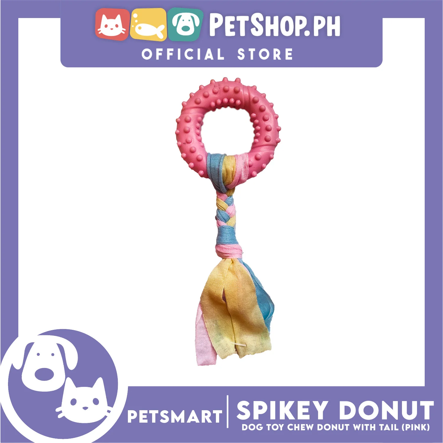 Pet Toy Dog Chew Donut Design with Tail (Pink) - Image 3