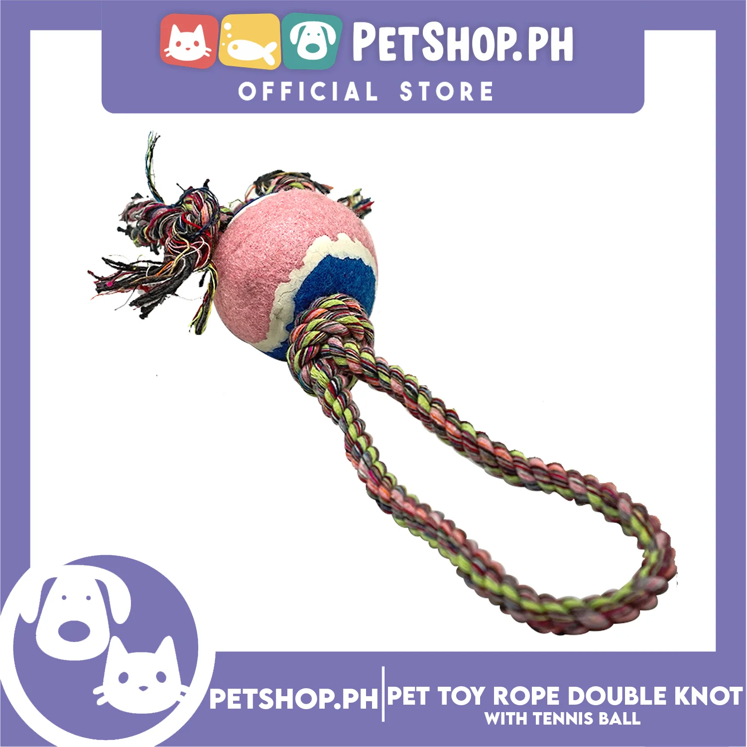 Pet Toy Rope Double Knot with Tennis Ball Toy for Dog- Interactive Toy, Pet Ball, Tennis Rope - Image 2