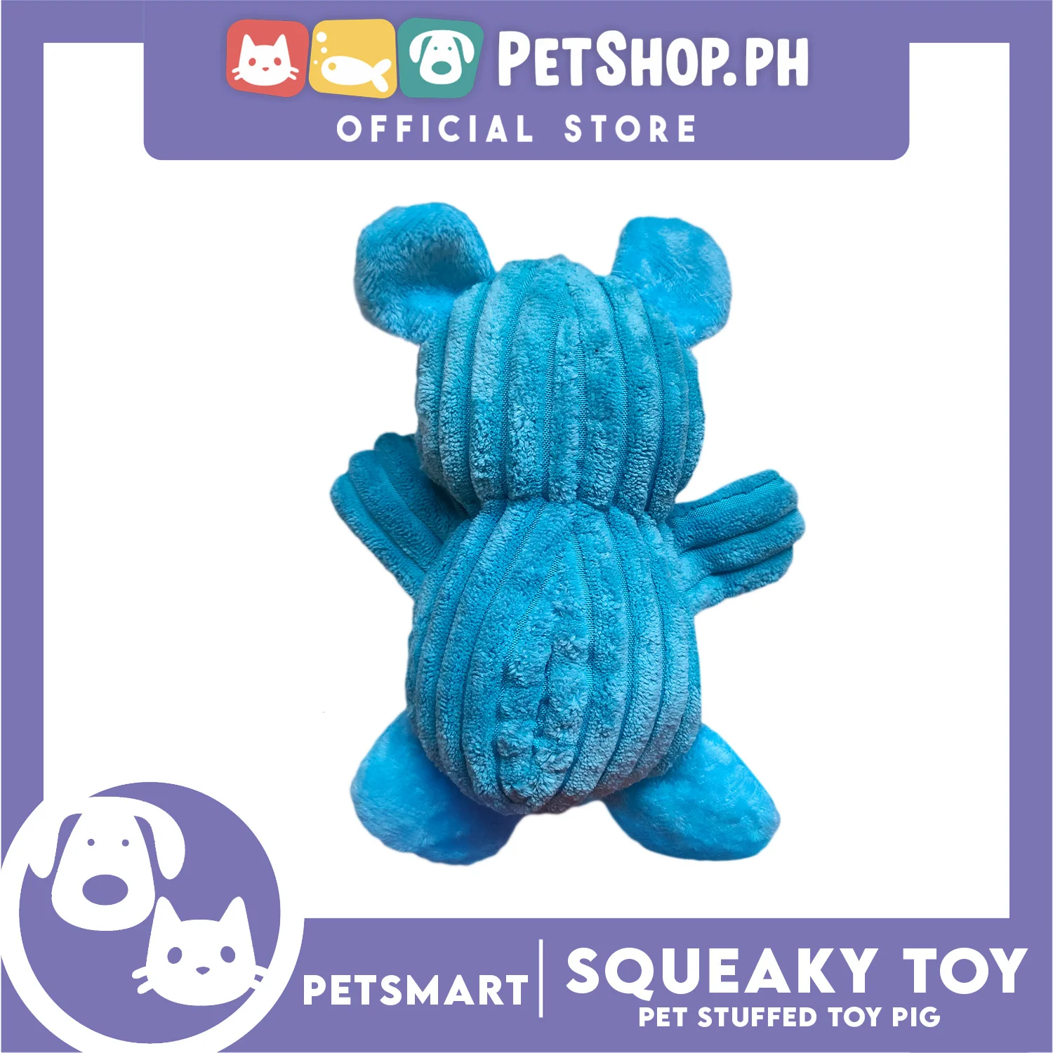 Pet Toy Squeeky Stuffed Animal Pig (Blue) - Image 3