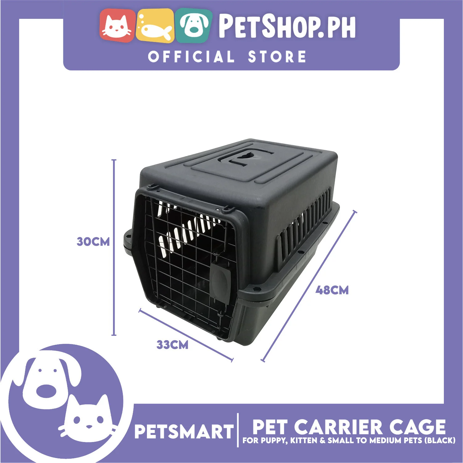 Pet Travel Carrier / Cage (Black) for Small to Medium Pets - Image 3
