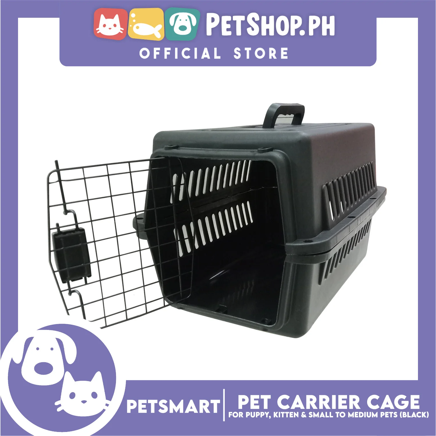 Pet Travel Carrier / Cage (Black) for Small to Medium Pets - Image 5