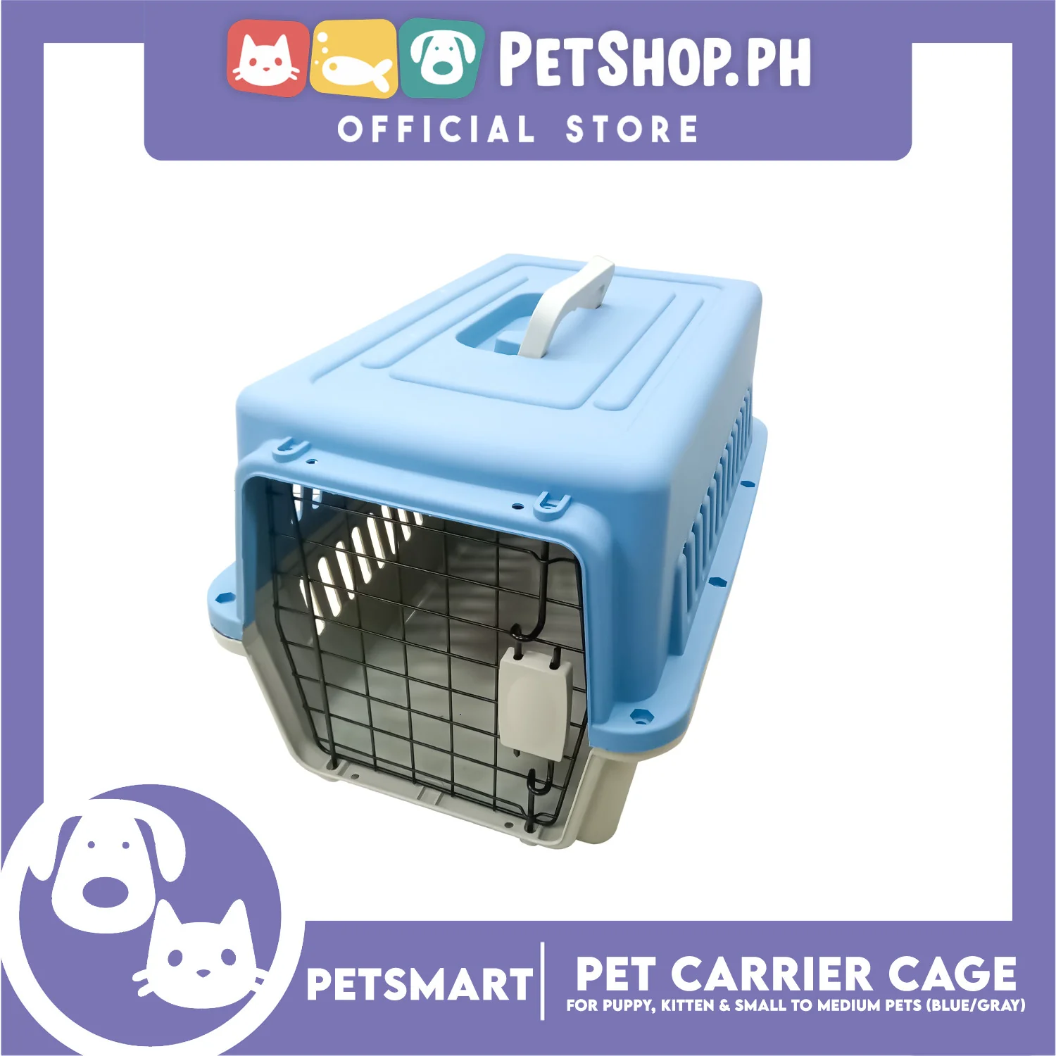 Pet Travel Carrier / Cage (Blue Grey) for Small to Medium Pets - Image 2