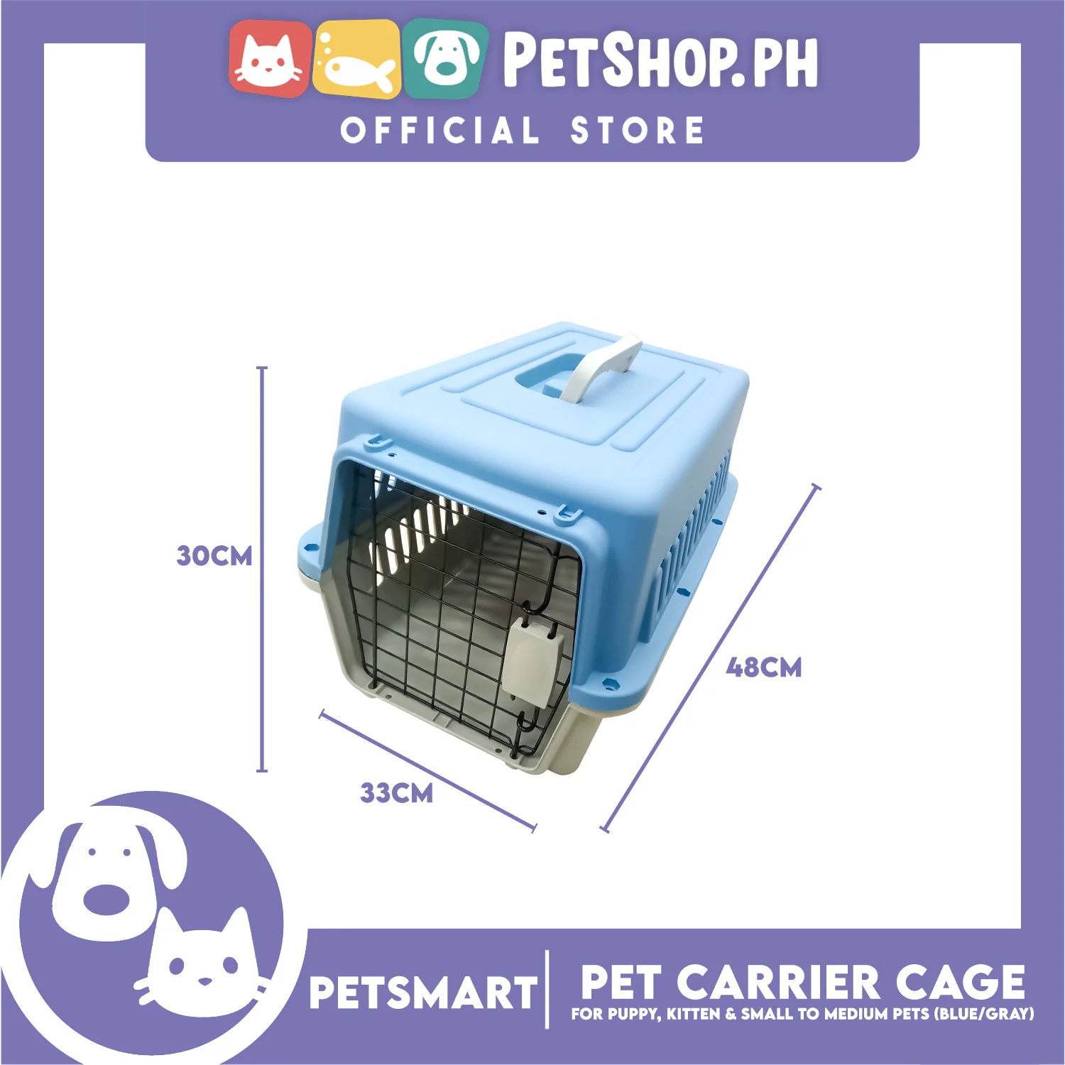 Pet Travel Carrier / Cage (Blue Grey) for Small to Medium Pets - Image 3