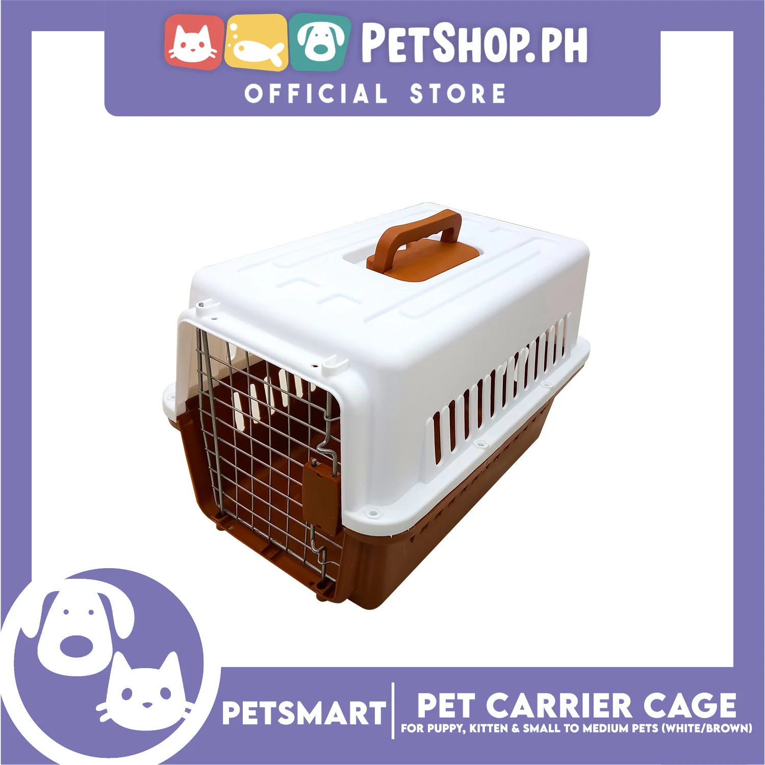 Pet Travel Carrier / Cage (White Brown) for Small to Medium Pets - Image 8