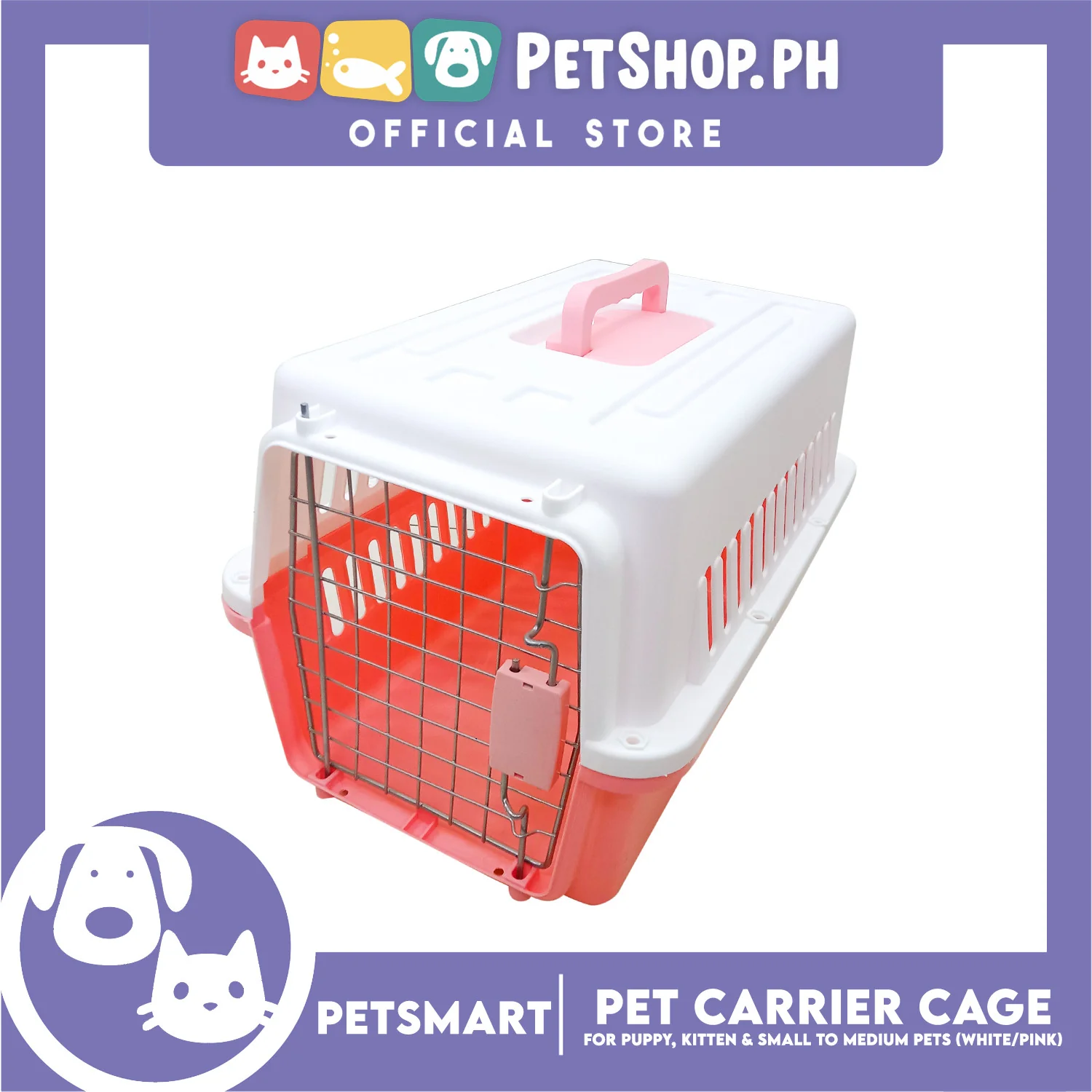 Pet Travel Carrier / Cage (White Pink) for Small to Medium Pets - Image 5